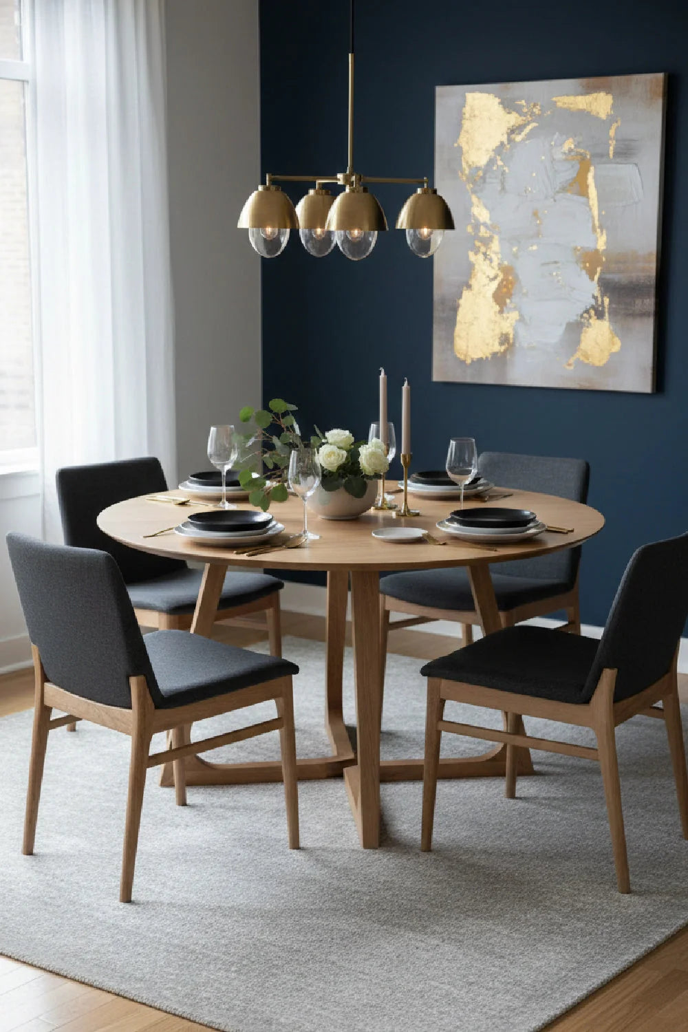 Luxury Natural Oak Round Dining Table Modern Italian Style for Villa
