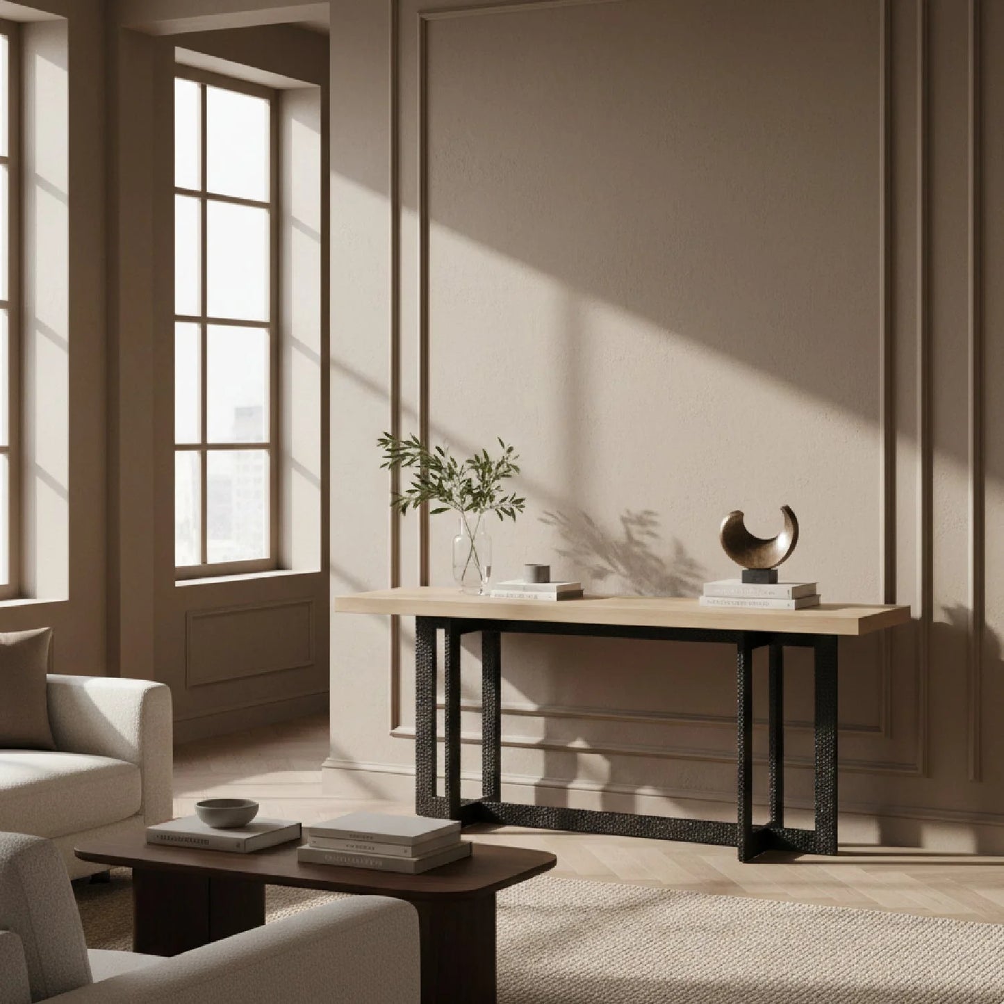 Luxury Natural Oak Veneer Console Table Modern Italian Style for Villa