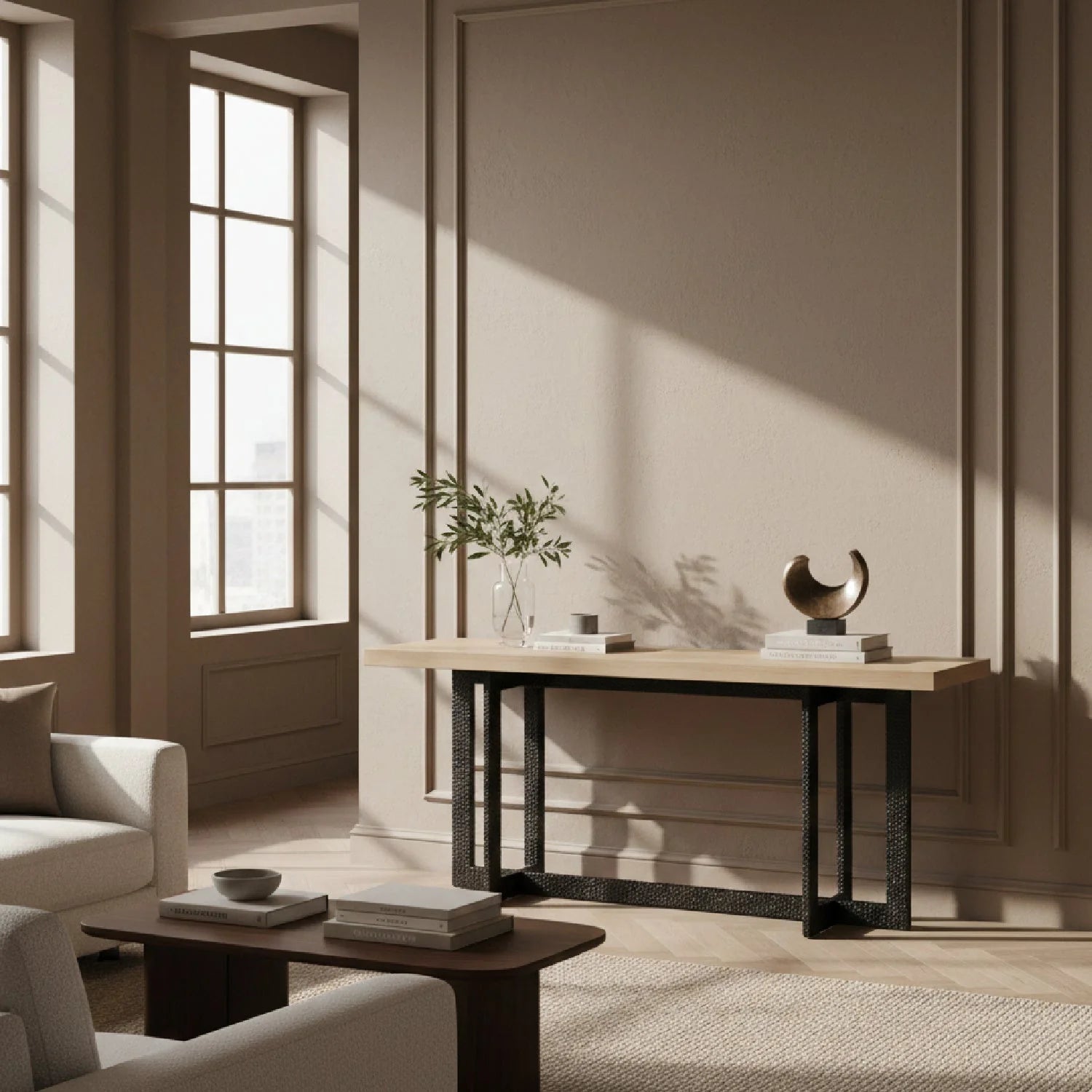 Luxury Natural Oak Veneer Console Table Modern Italian Style for Villa