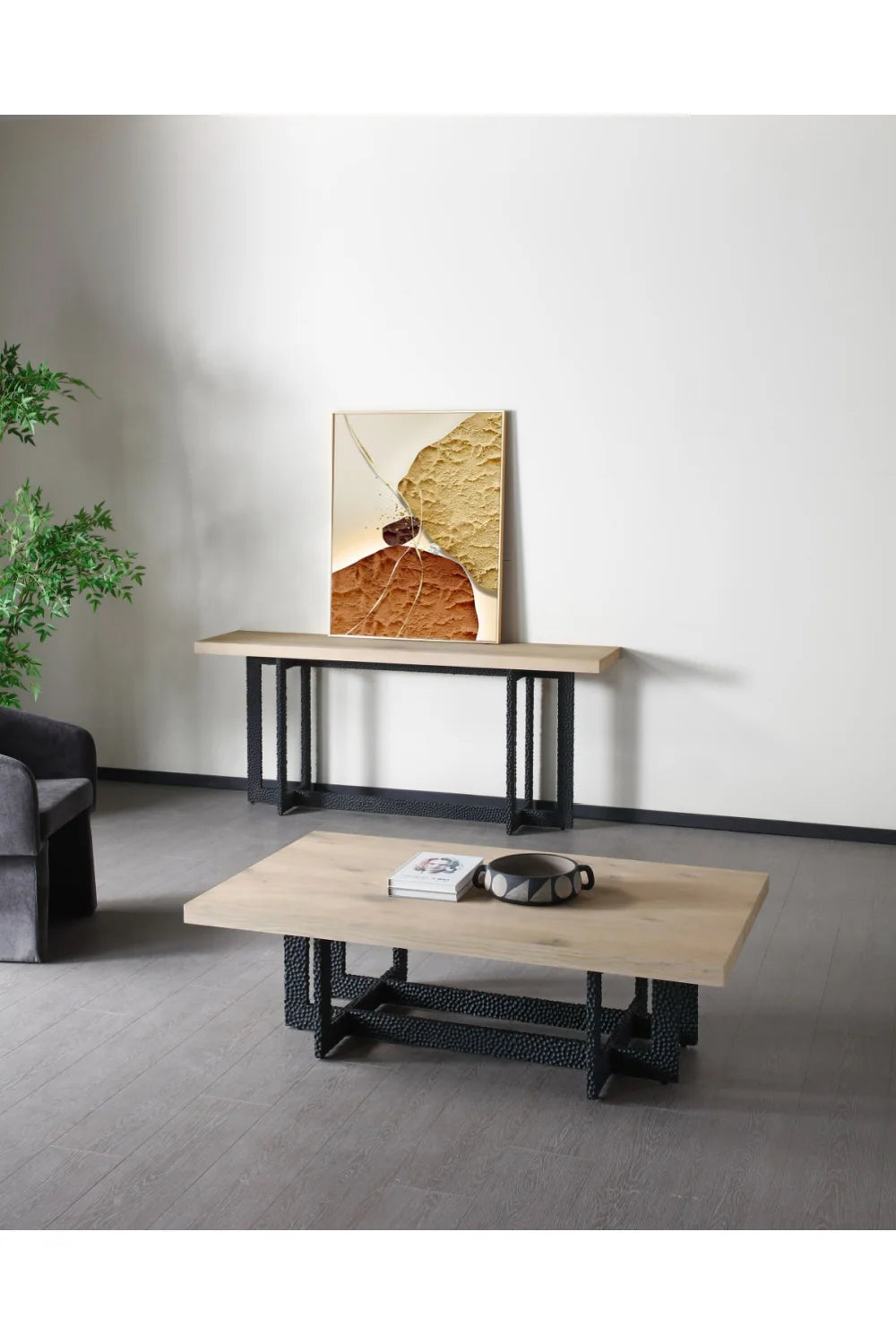 Luxury Natural Oak Veneer Console Table Modern Italian Style for Villa