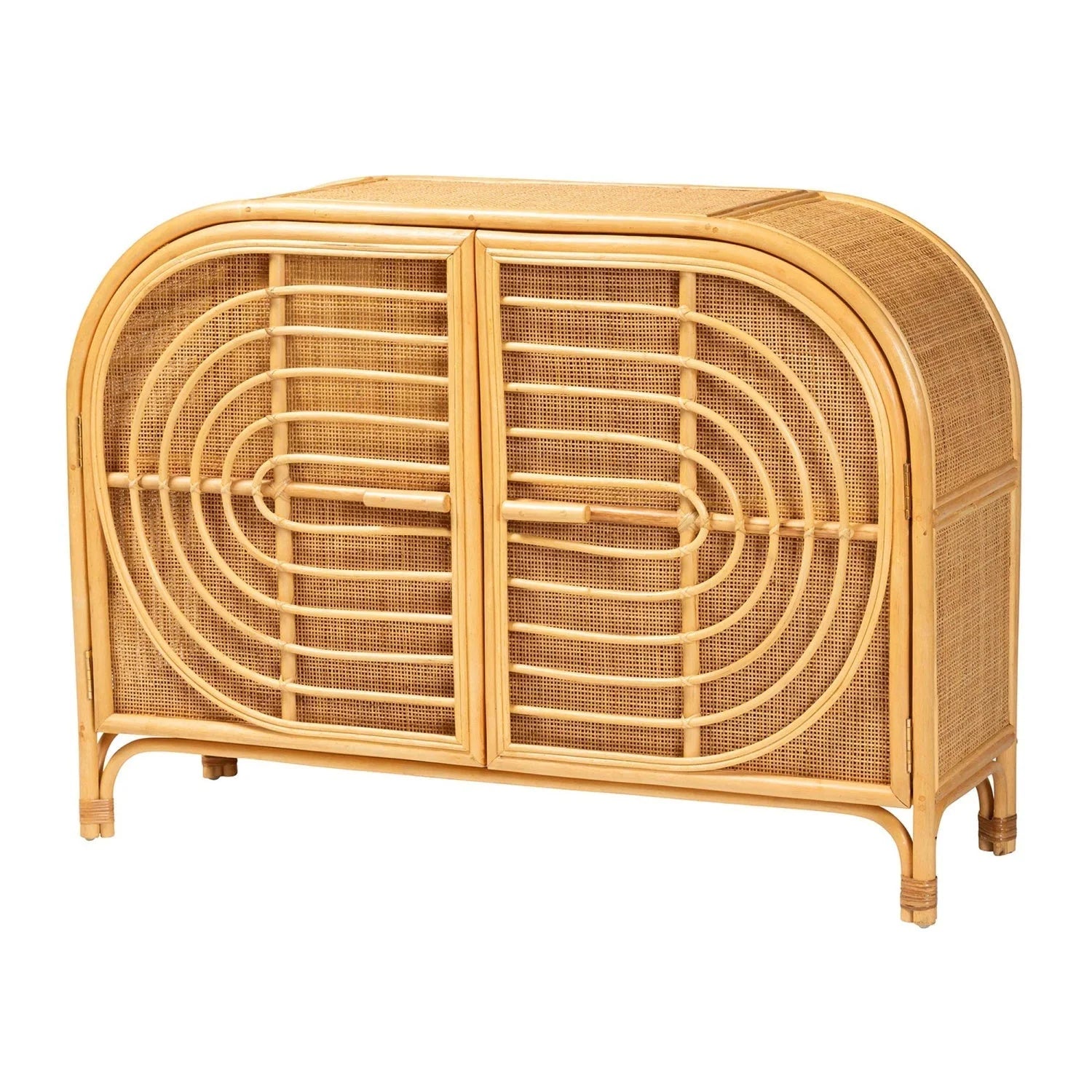 Luxury Natural Rattan 2-Door Sideboard European Style for Villa
