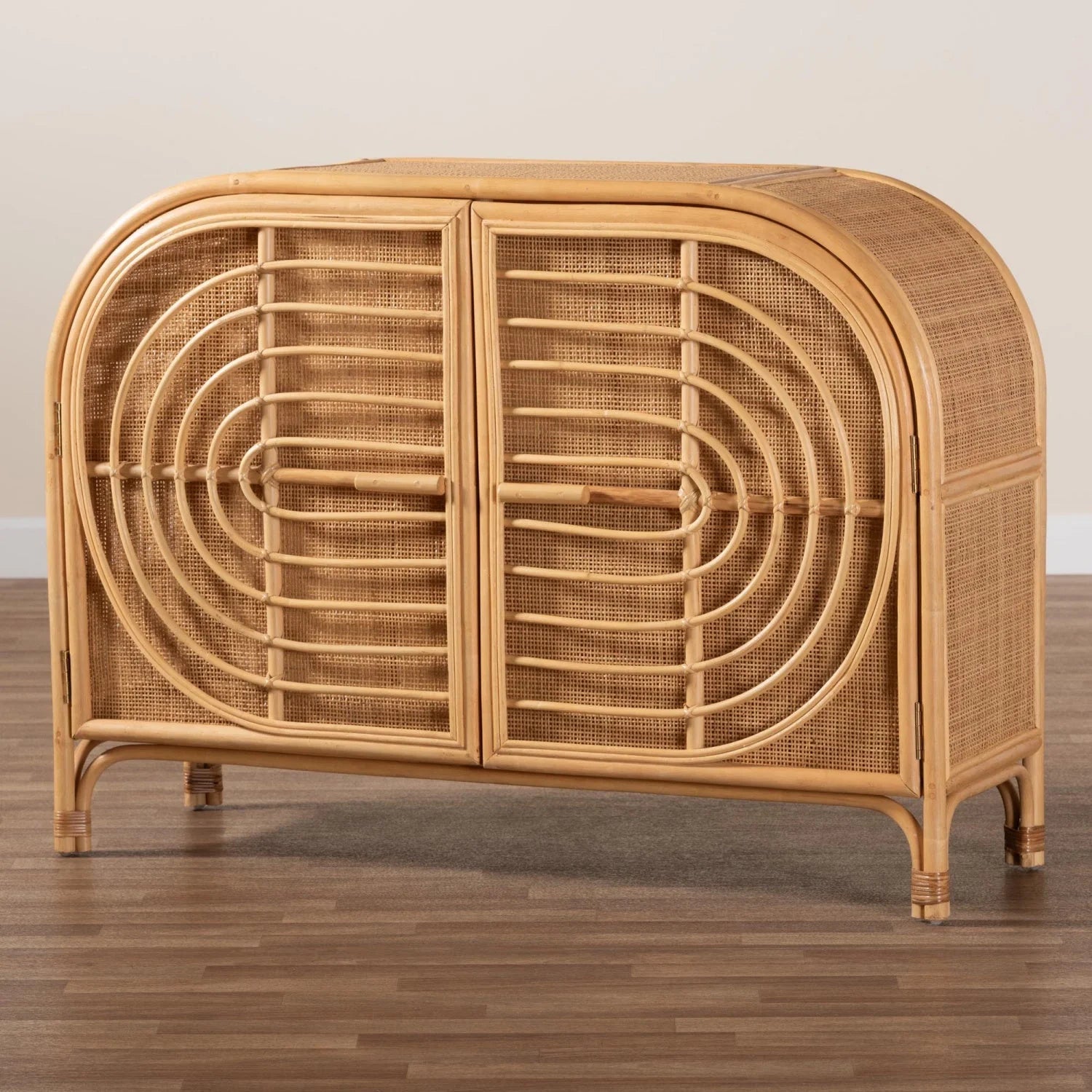 Luxury Natural Rattan 2-Door Sideboard European Style for Villa
