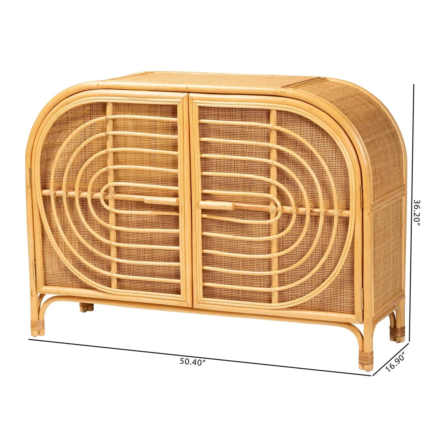Luxury Natural Rattan 2-Door Sideboard European Style for Villa