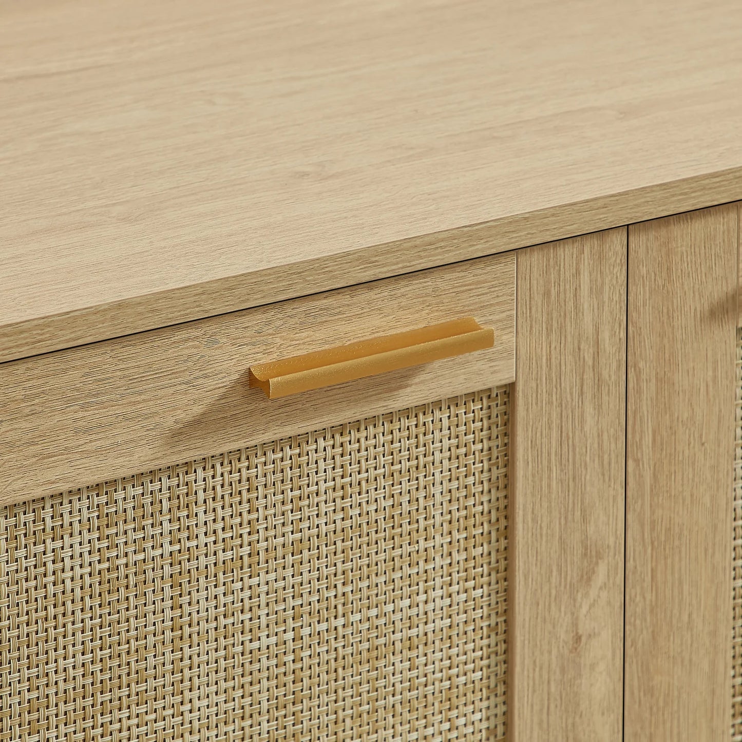 Luxury Natural Rattan 4-Door Sideboard European Style for Villa