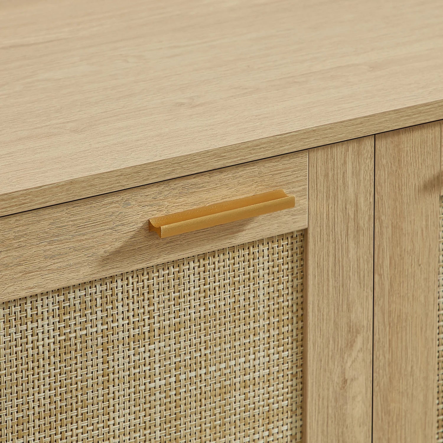 Luxury Natural Rattan 4-Door Sideboard European Style for Villa