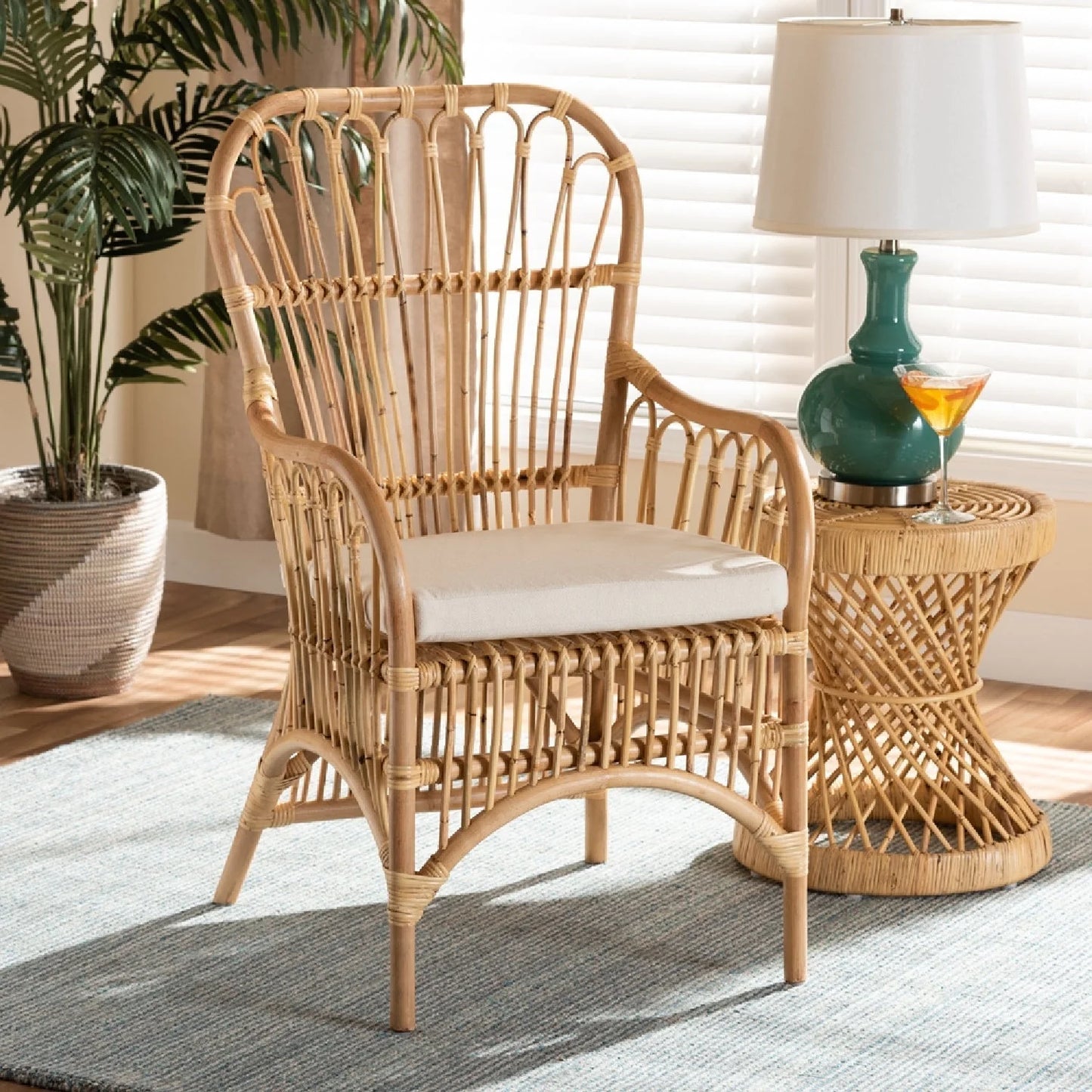 Luxury Natural Rattan Accent Chair Modern Italian Style for Villa