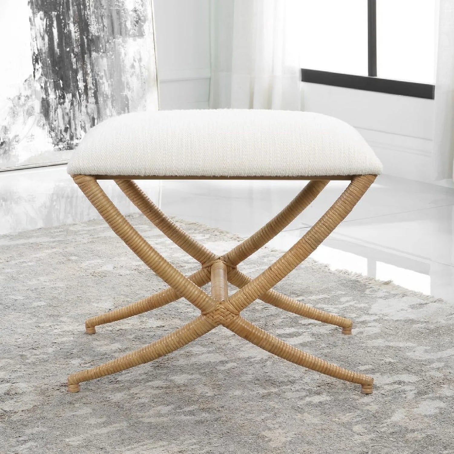 Luxury Natural Rattan Bench European Style for Villa