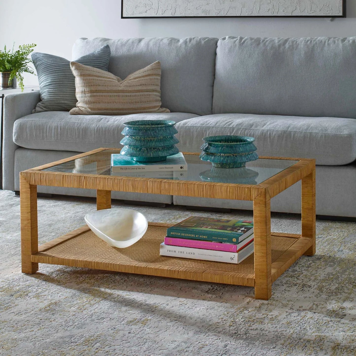 Luxury Natural Rattan Coffee Table Modern Italian Style for Villa