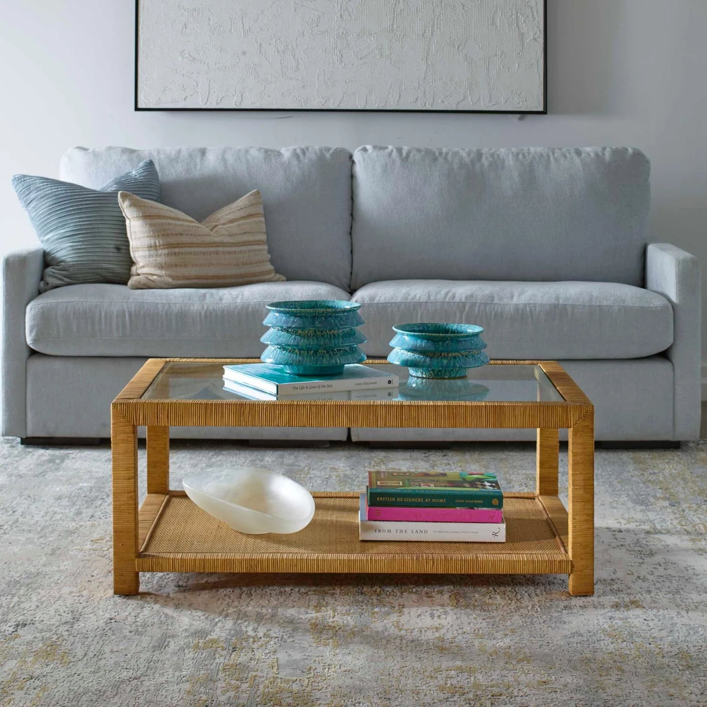 Luxury Natural Rattan Coffee Table Modern Italian Style for Villa