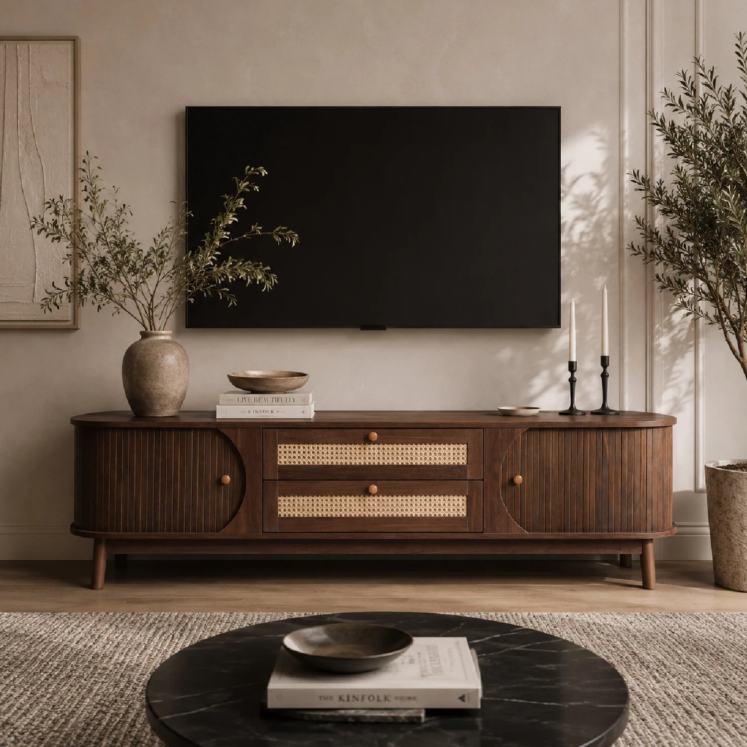 Luxury Natural Rattan Media Unit Modern Italian Style for Villa