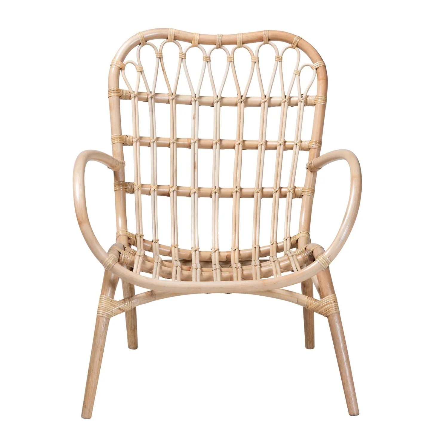 Luxury Natural Rattan Openwork Lounge Chair European Style for Villa