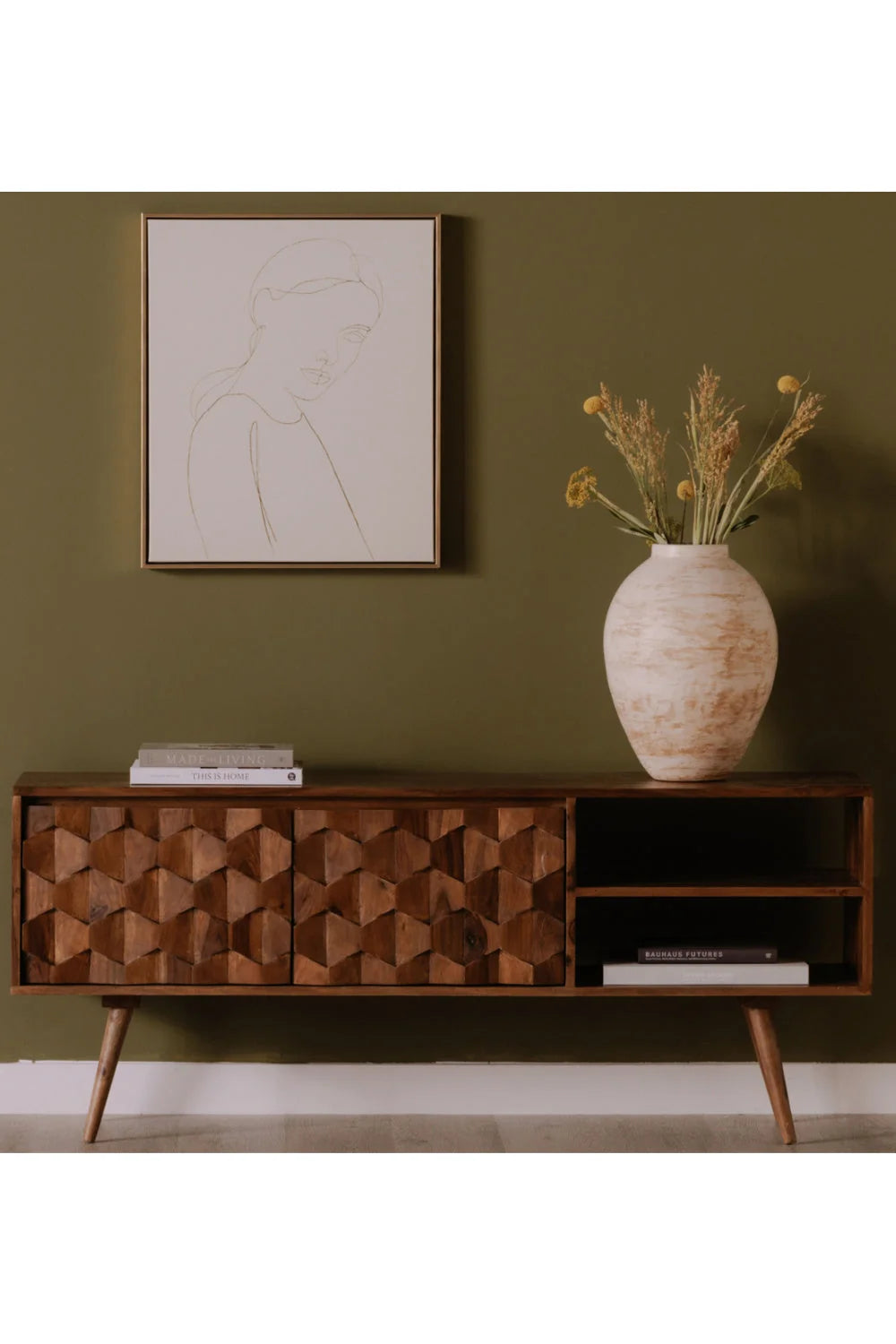 Luxury Natural Sheesham Media Cabinet Modern Italian Style for Villa