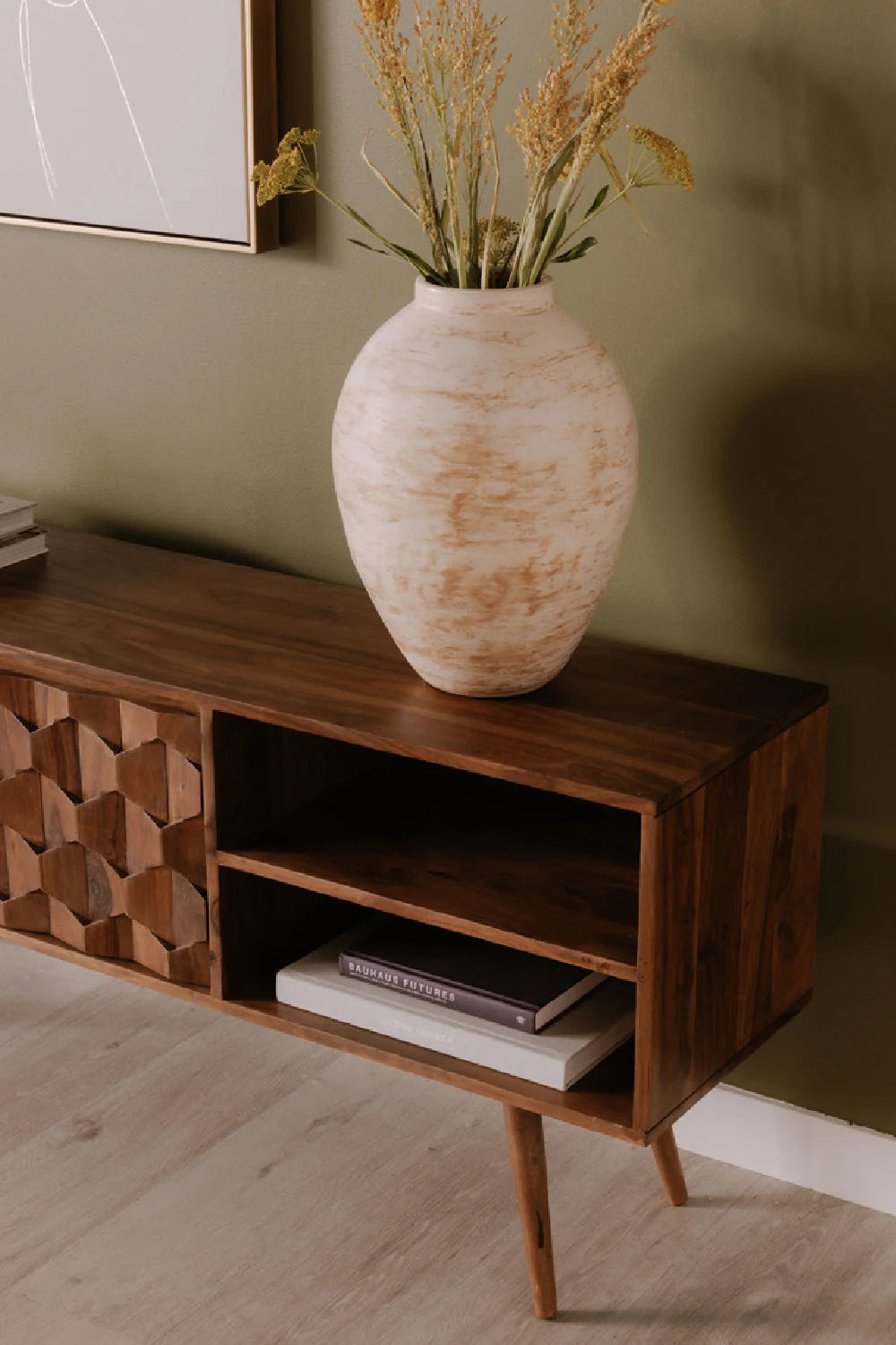 Luxury Natural Sheesham Media Cabinet Modern Italian Style for Villa