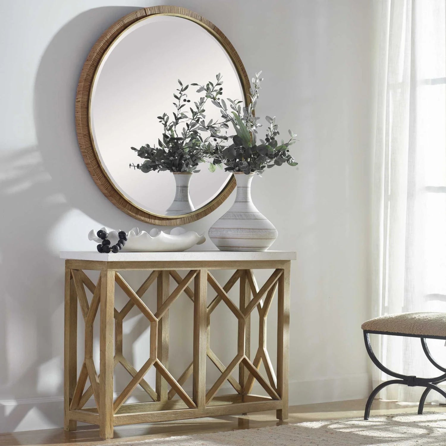 Luxury Natural White Limestone Console Table Modern Italian Style for Villa
