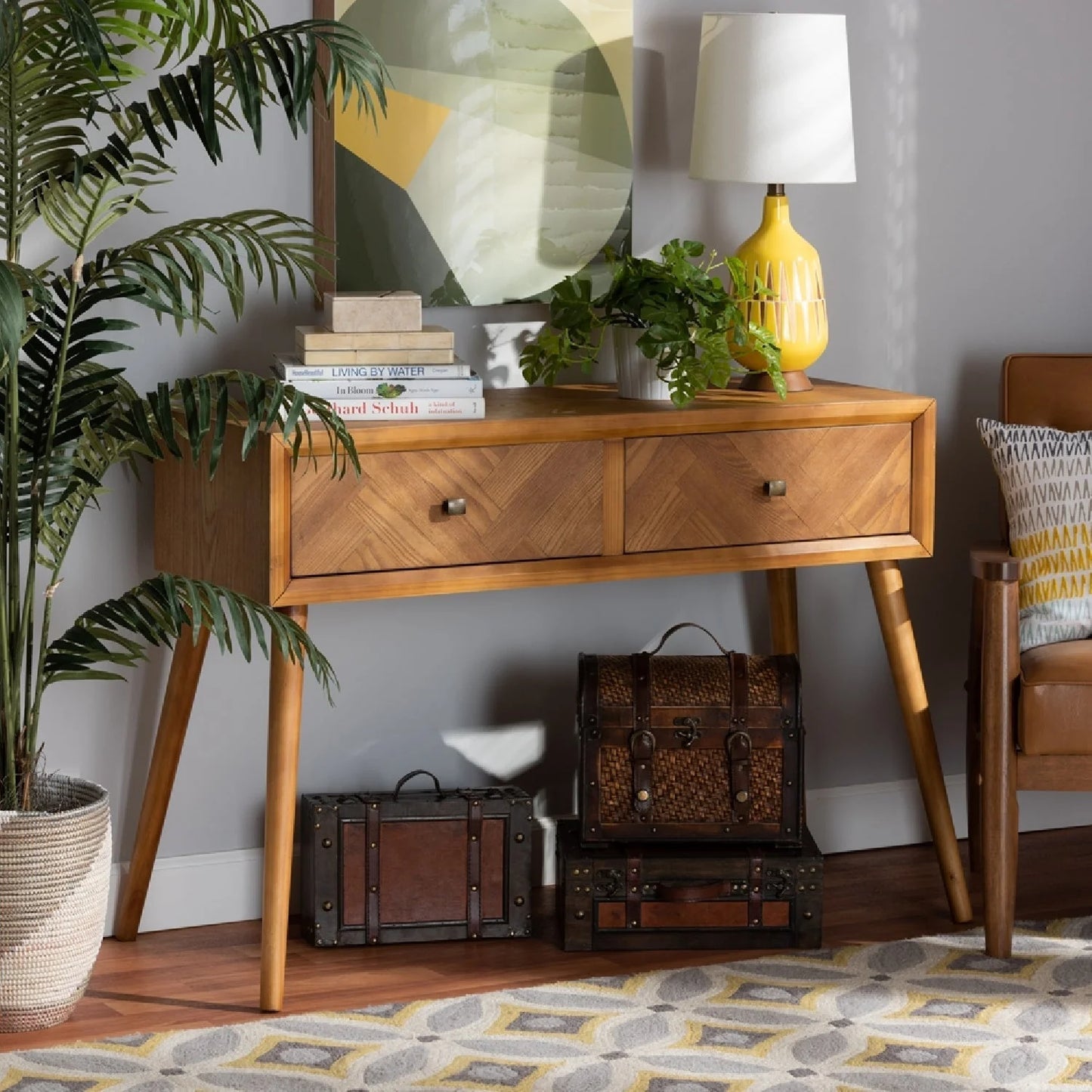 Luxury Natural Wood 2-Drawer Console Table Modern Italian Style for Villa