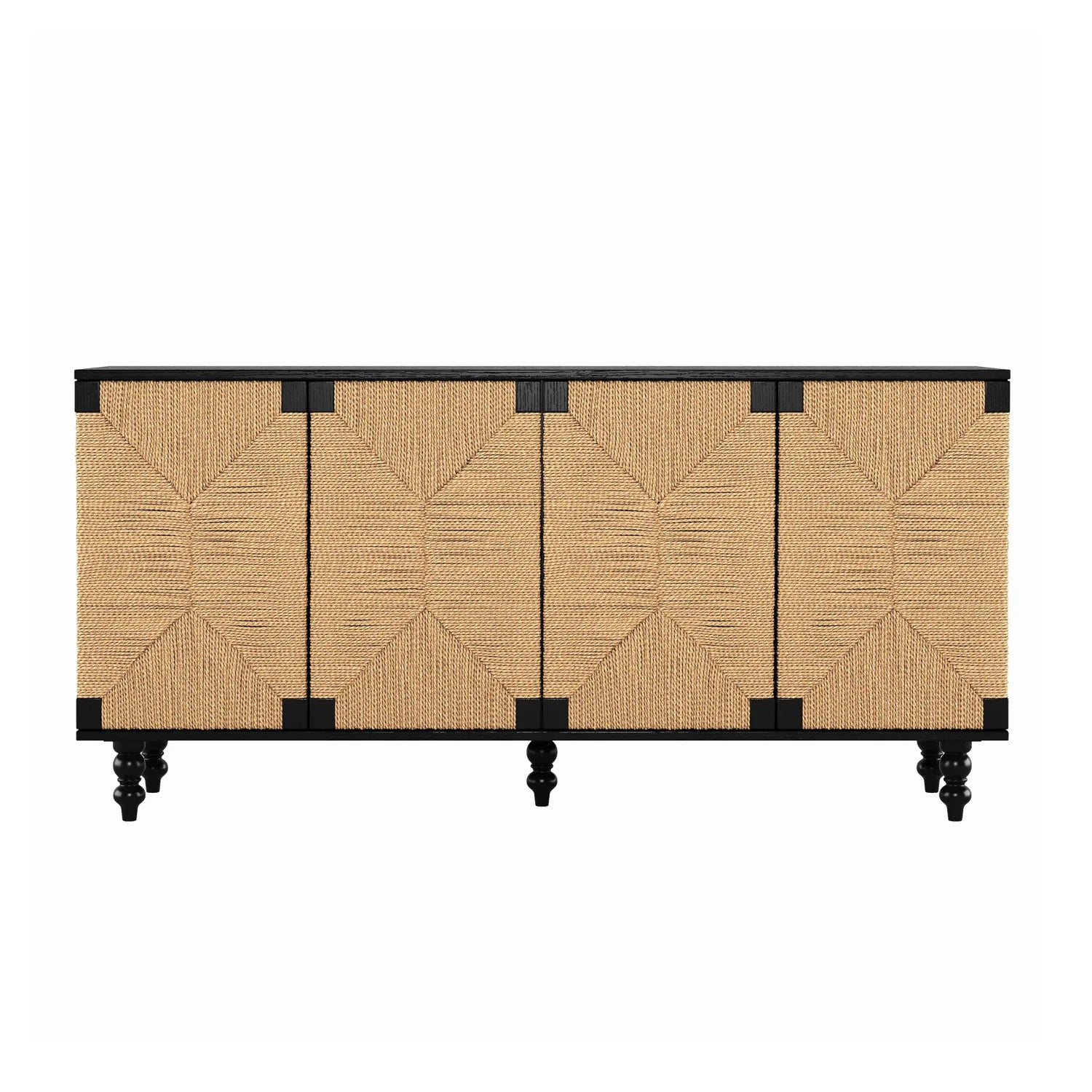 Luxury Natural Wood 4-Door Sideboard European Style for Villa