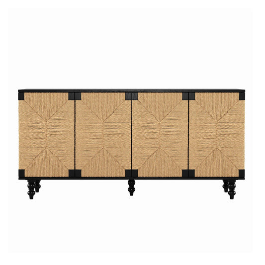 Luxury Natural Wood 4-Door Sideboard European Style for Villa