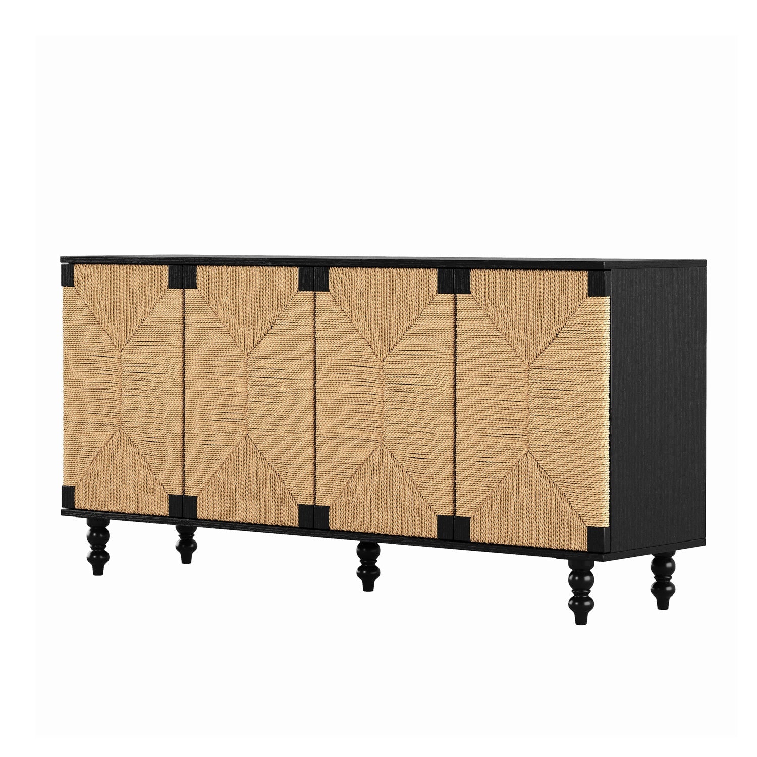Luxury Natural Wood 4-Door Sideboard European Style for Villa