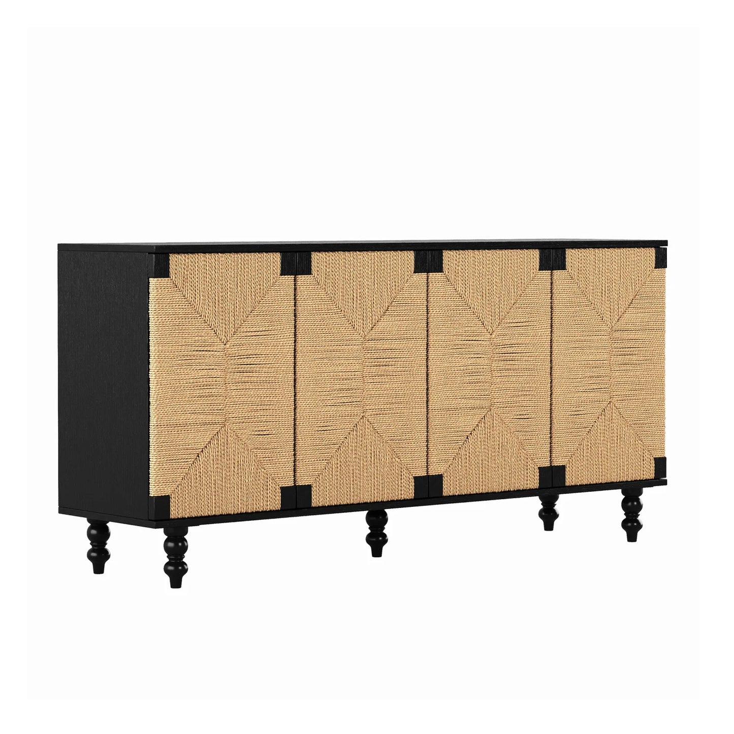 Luxury Natural Wood 4-Door Sideboard European Style for Villa