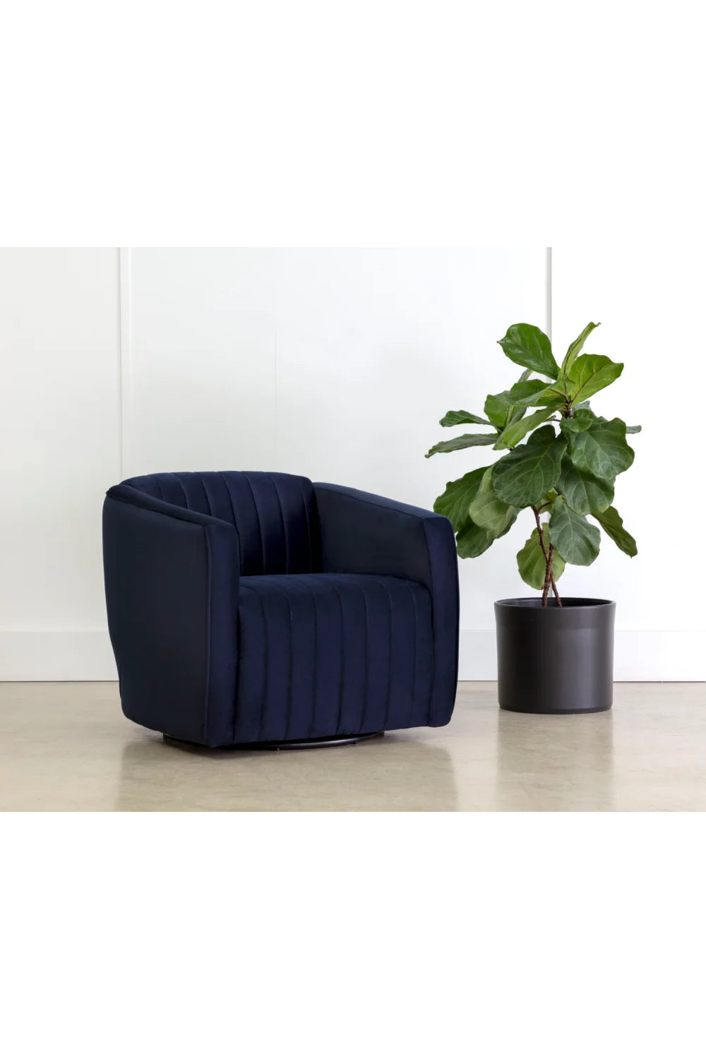 Luxury Navy Fabric Swivel Lounge Chair Modern Italian Style for Villa
