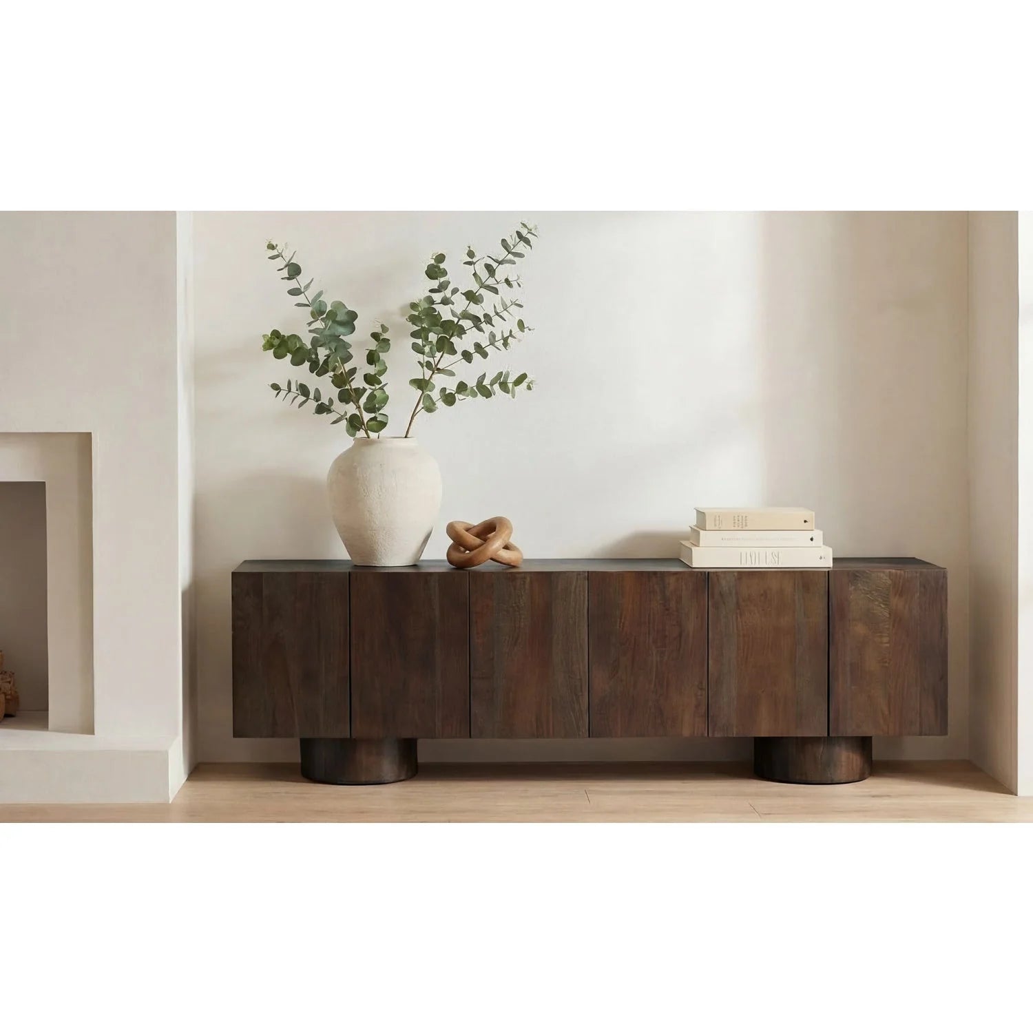 Luxury Neem Wood 6-Door Media Unit Modern Italian Style for Villa