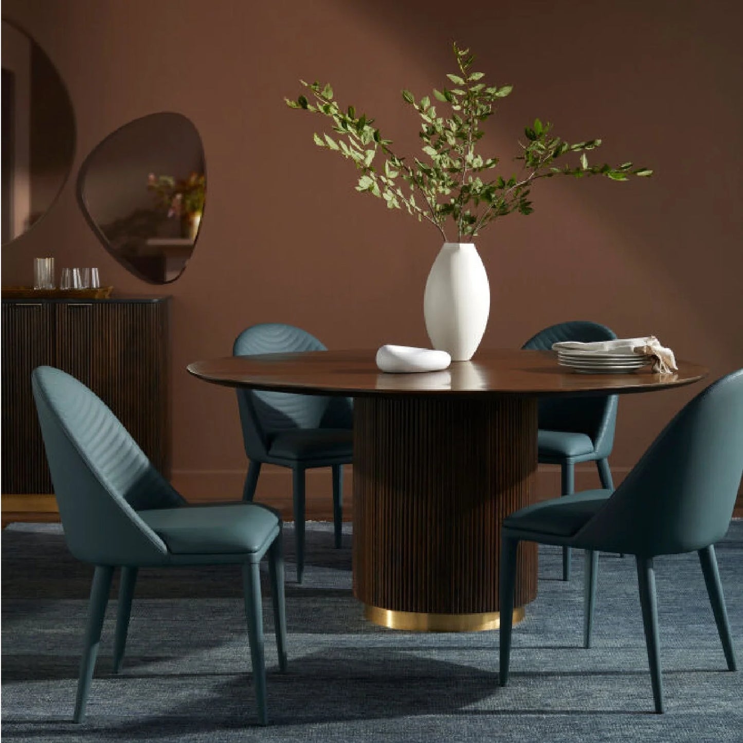 Luxury Nems Reeded Wood Round Dining Table Modern Italian Style for Villa