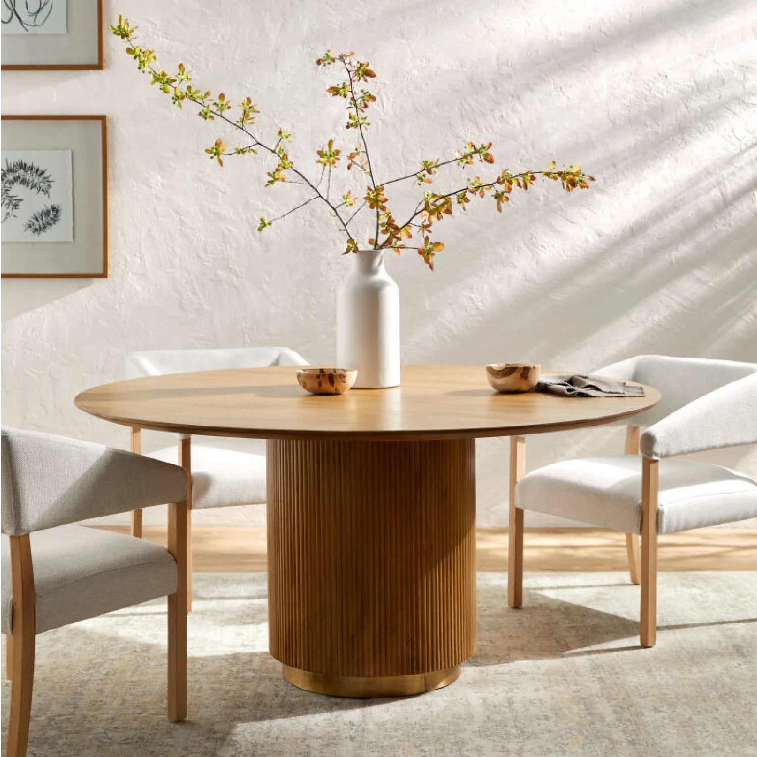 Luxury Nems Reeded Wood Round Dining Table Modern Italian Style for Villa