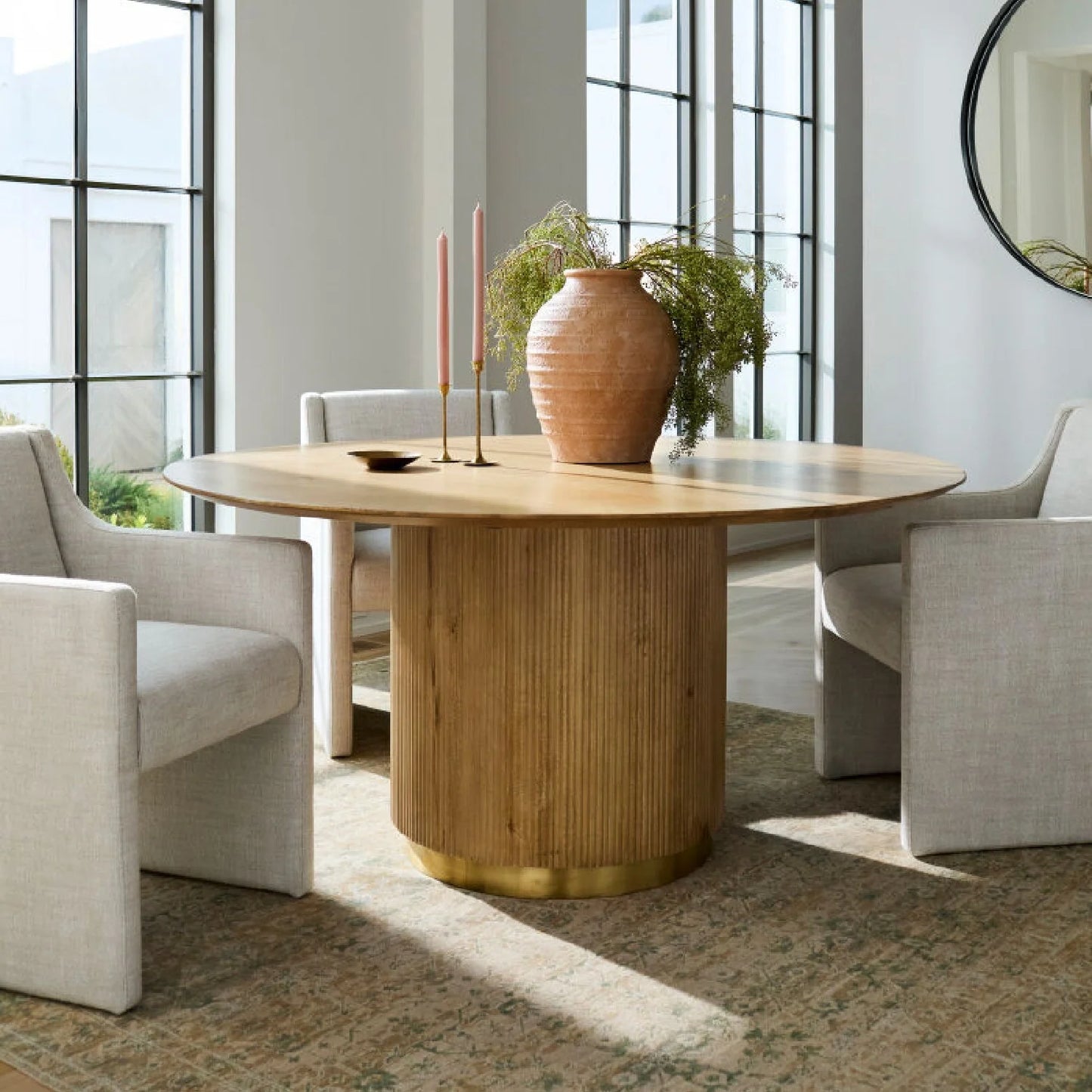 Luxury Nems Reeded Wood Round Dining Table Modern Italian Style for Villa