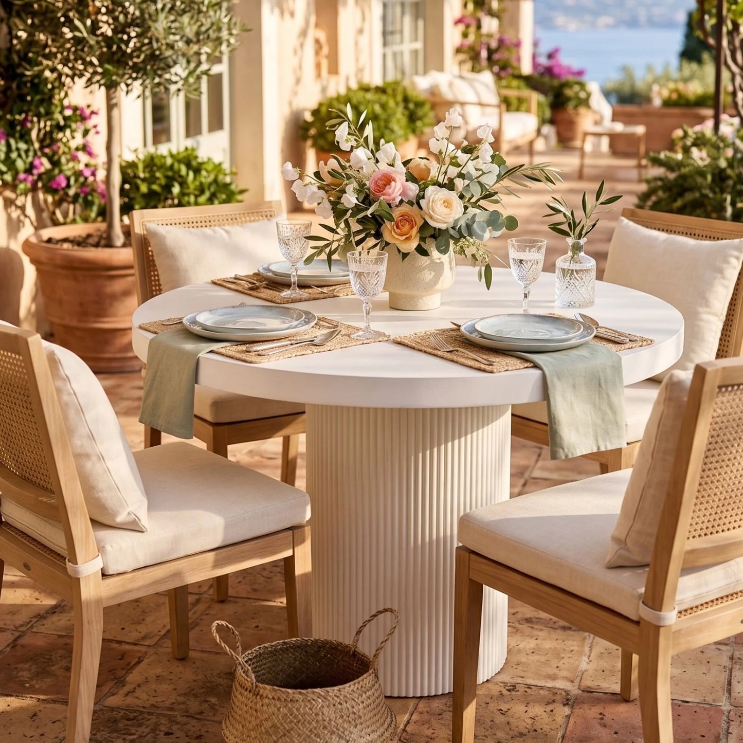 Luxury Nicolette White Concrete Round Dining Table Modern Italian Style for Villa