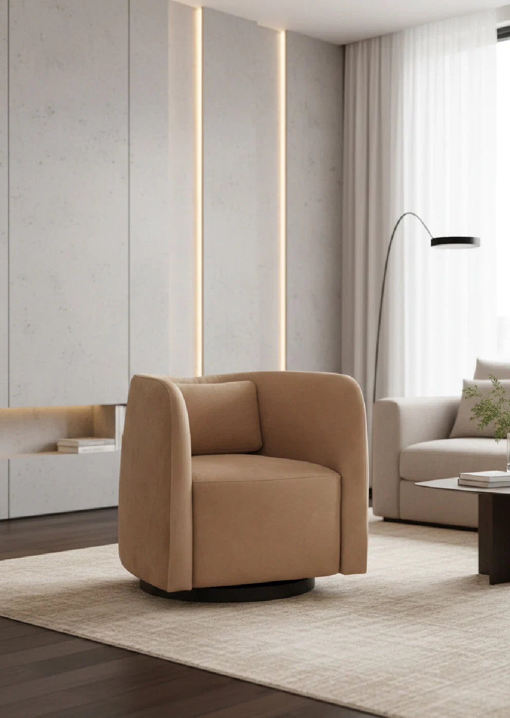 Luxury Nubuck Leather Swivel Lounge Chair Modern Italian Style for Villa