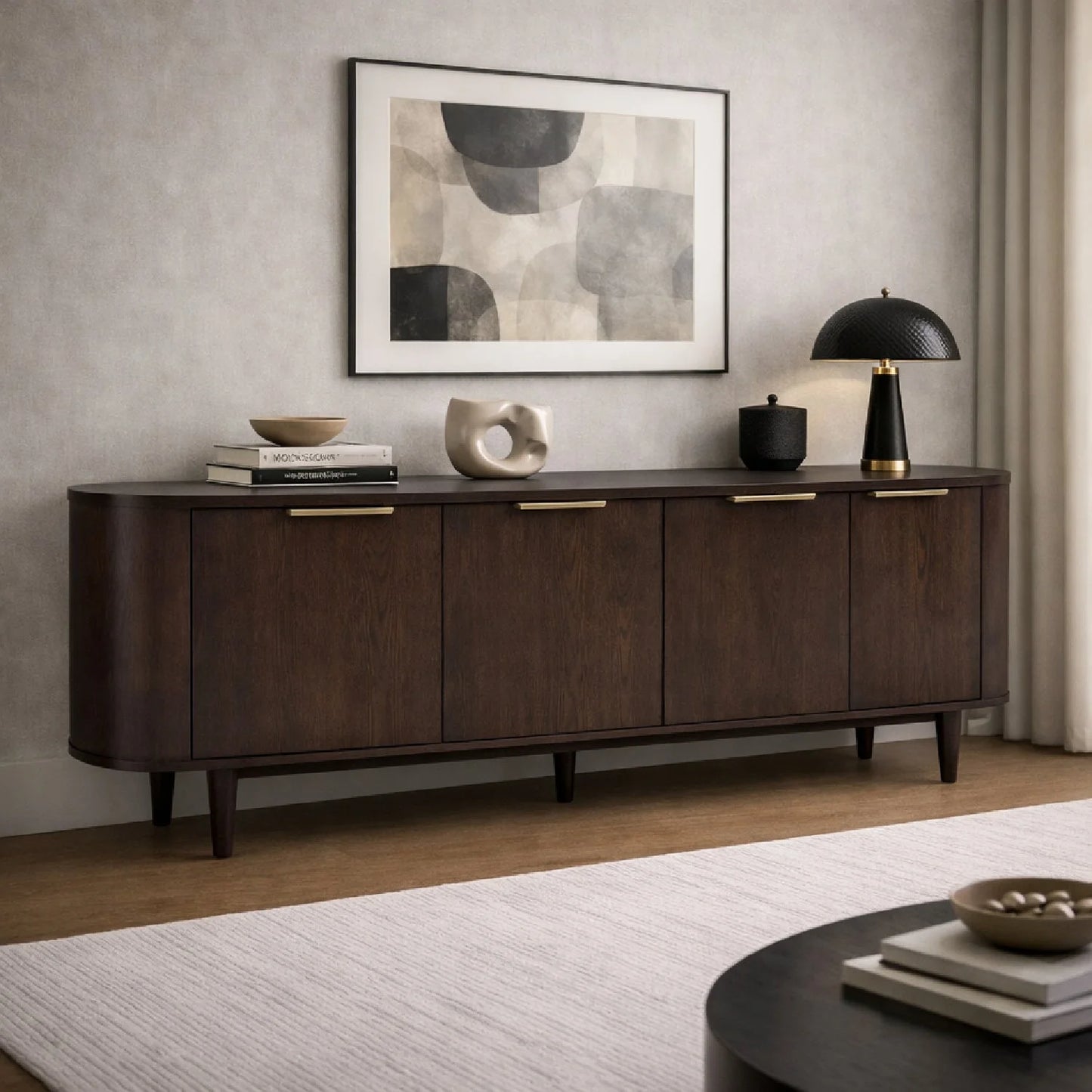 Luxury Oak 3-Door Sideboard European Style for Villa