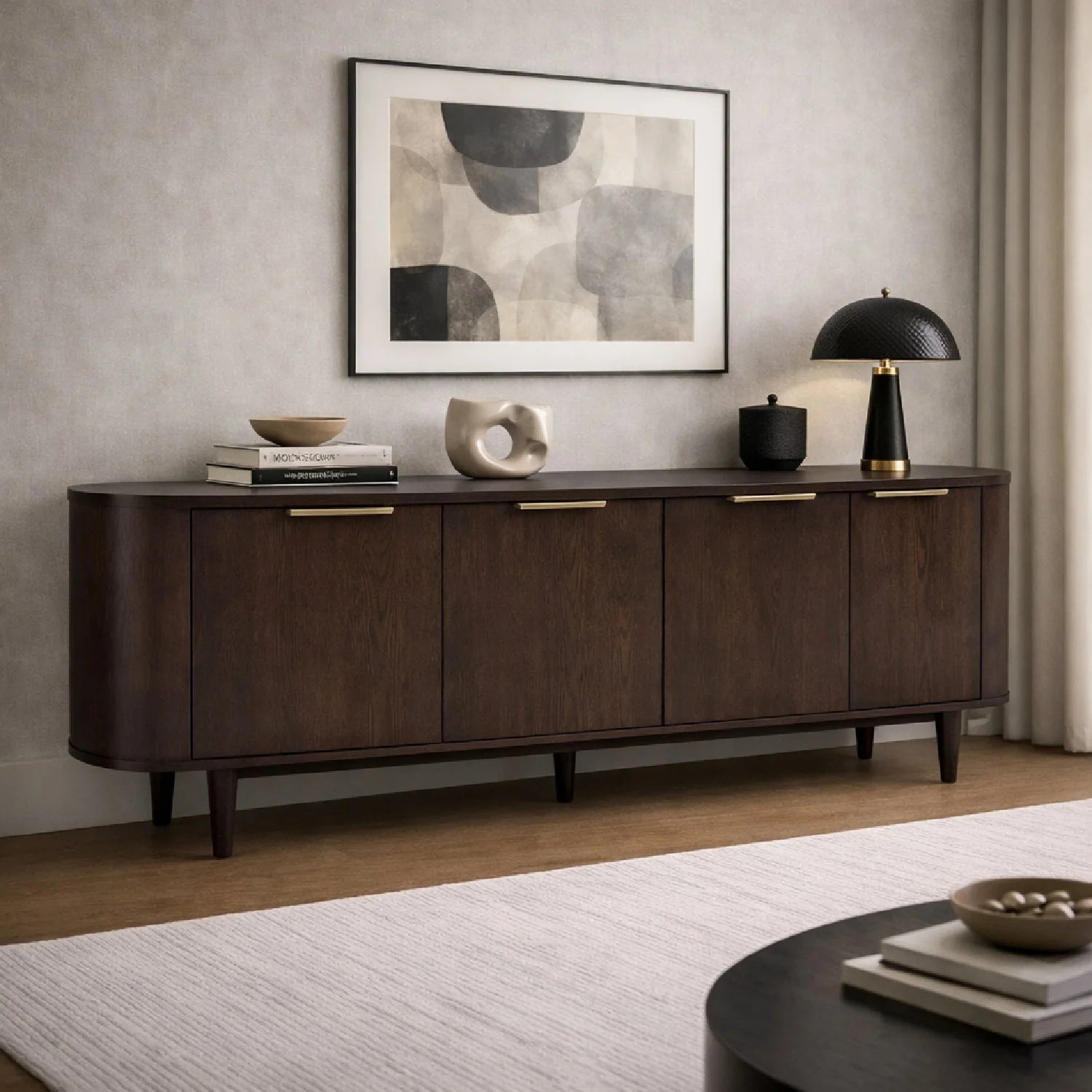 Luxury Oak 3-Door Sideboard European Style for Villa
