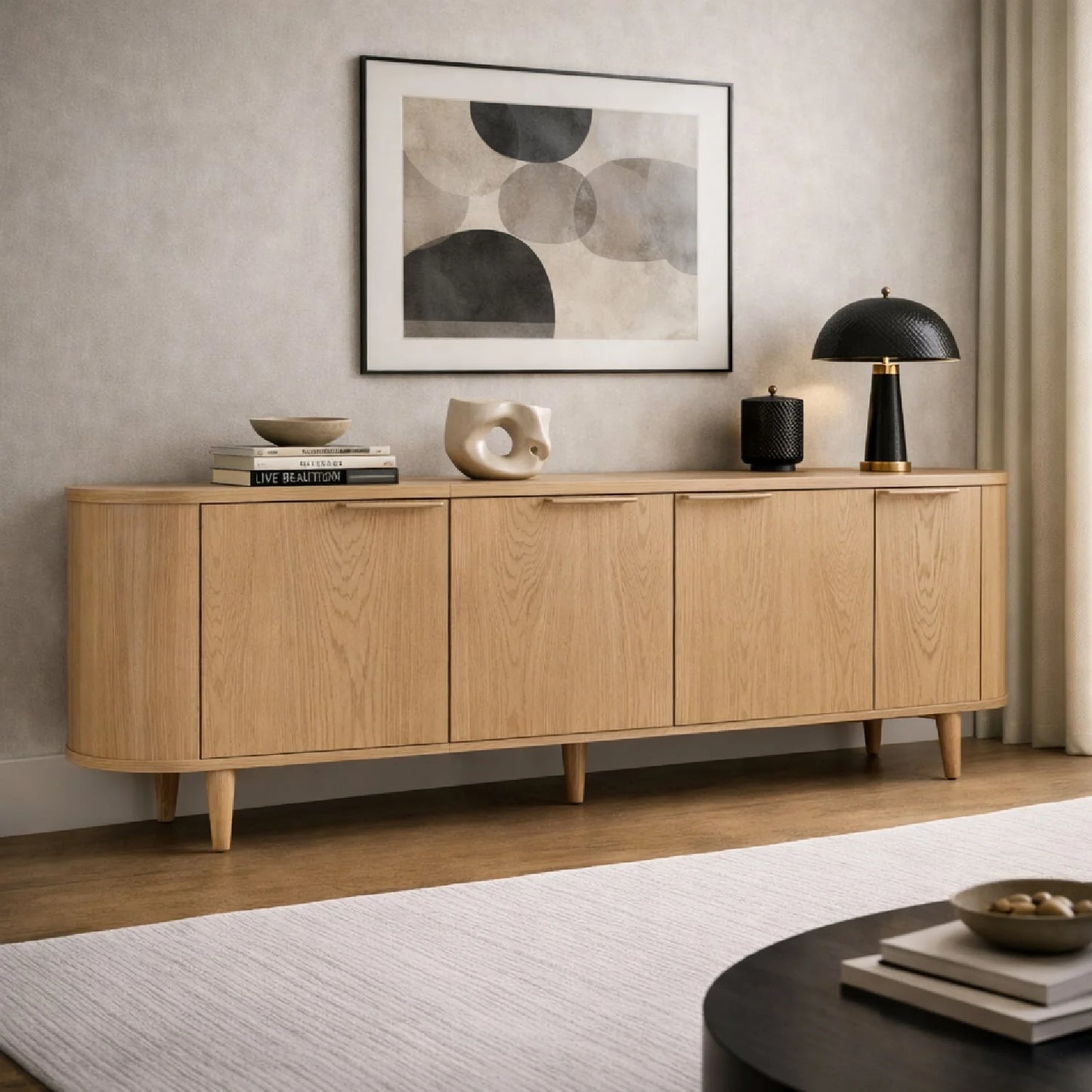 Luxury Oak 3-Door Sideboard European Style for Villa