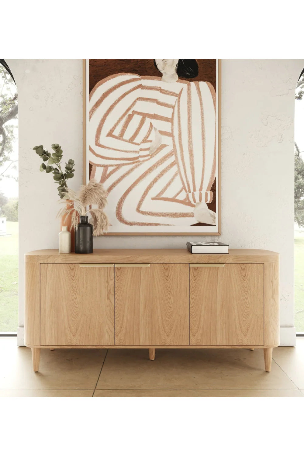 Luxury Oak 3-Door Sideboard European Style for Villa