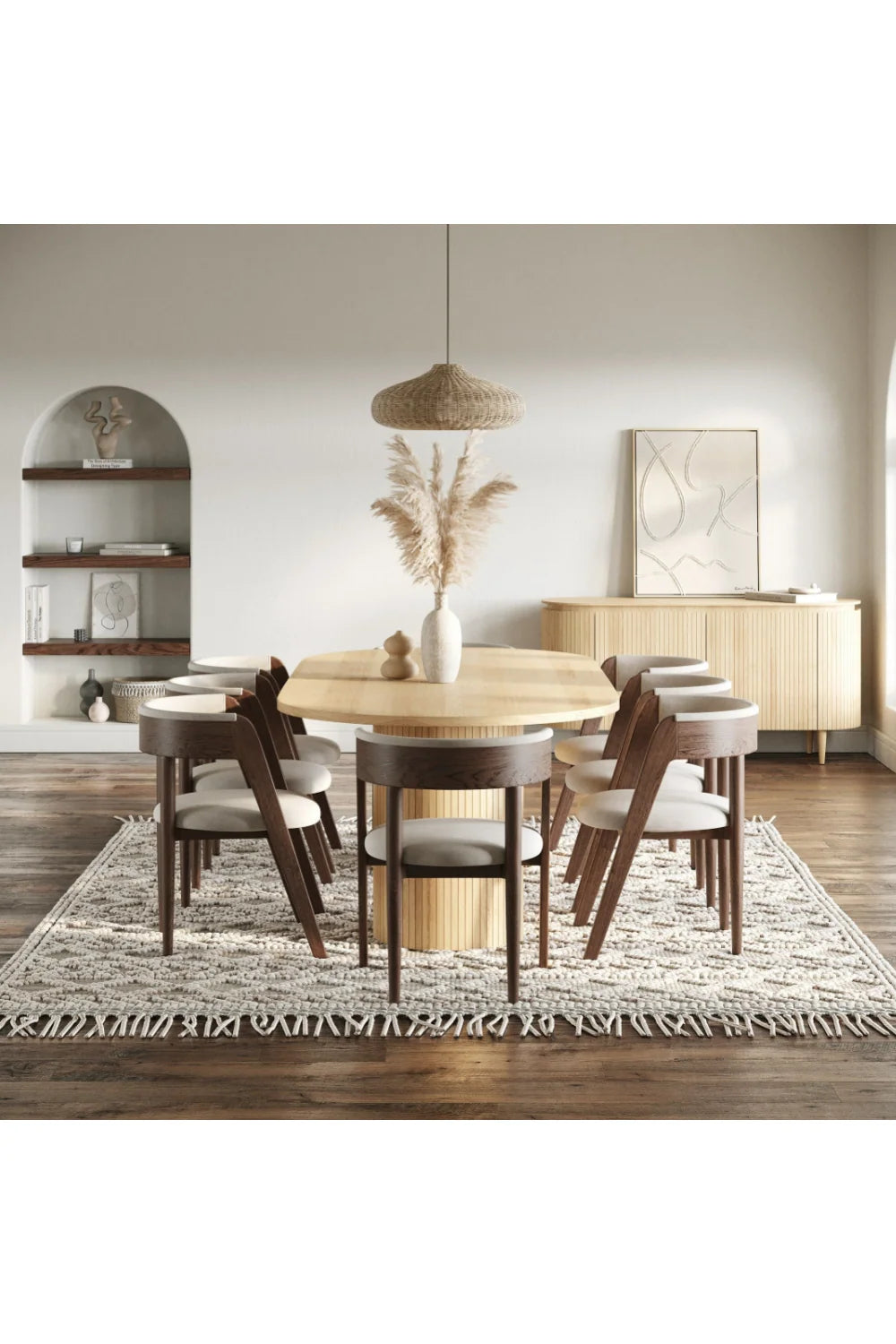 Luxury Oak 4-Door Sideboard European Style for Villa