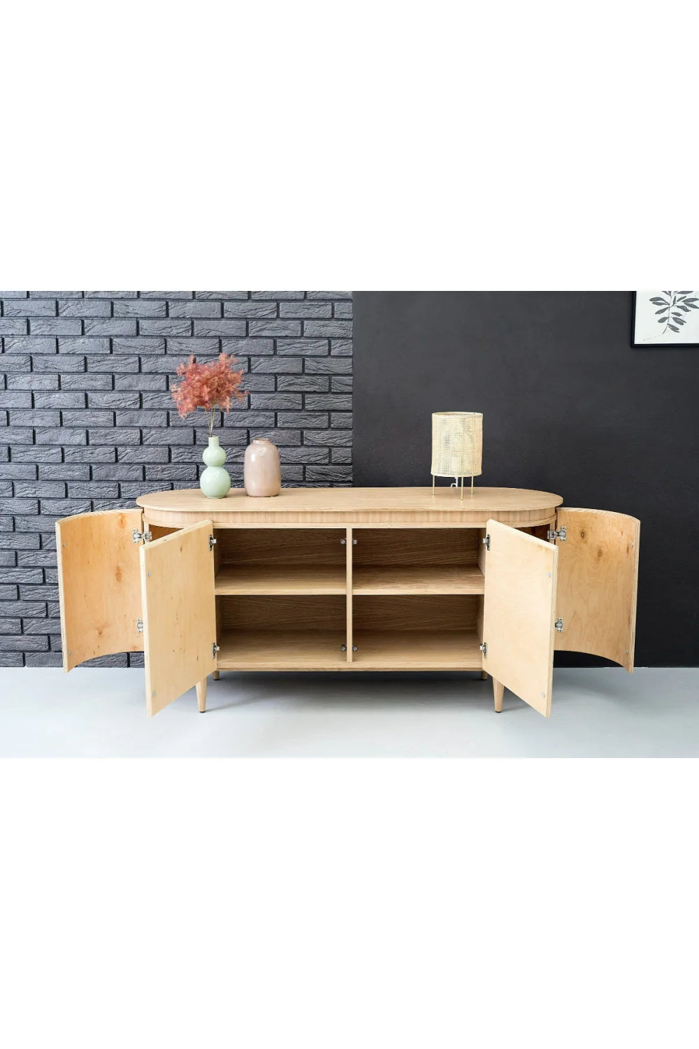 Luxury Oak 4-Door Sideboard European Style for Villa