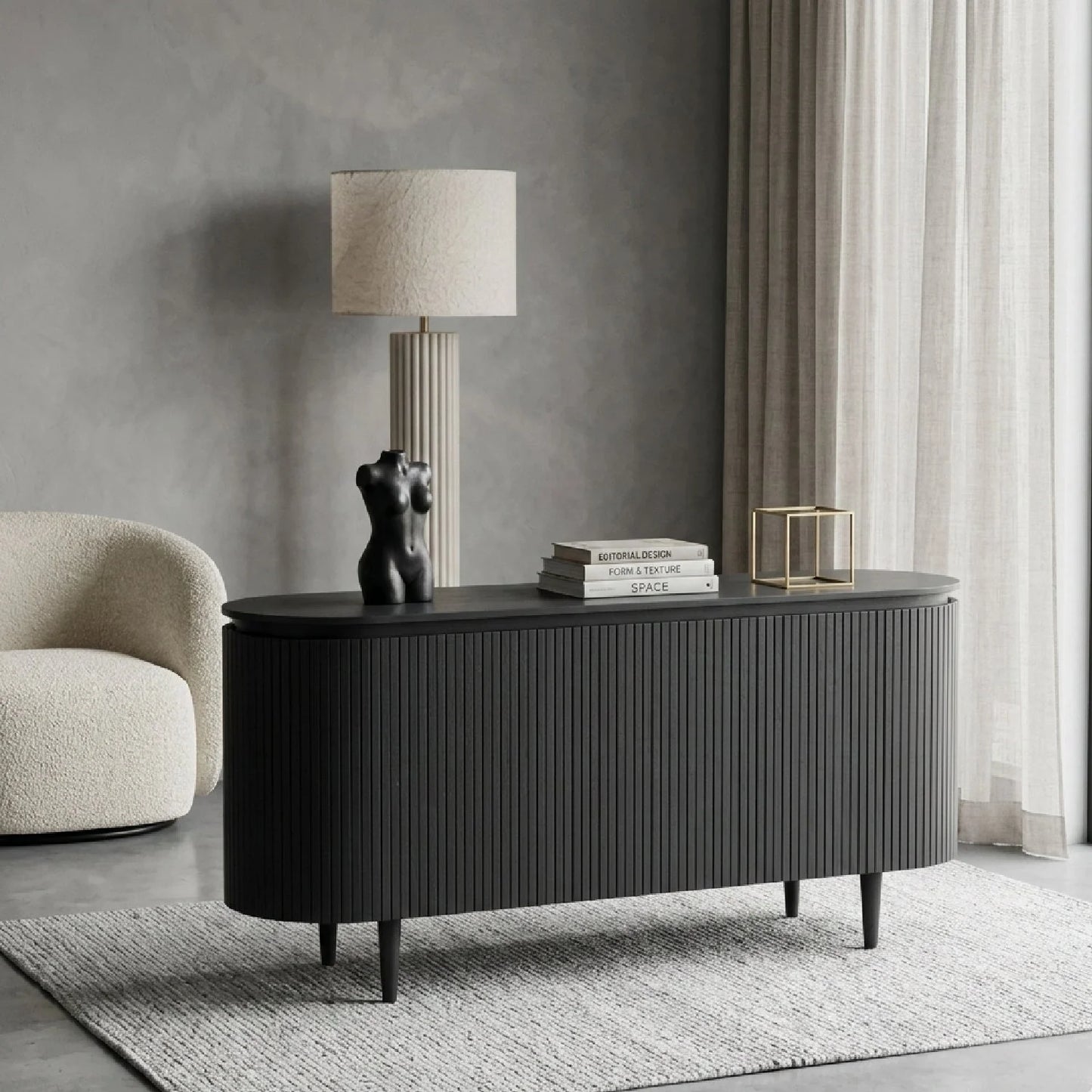 Luxury Oak 4-Door Sideboard European Style for Villa