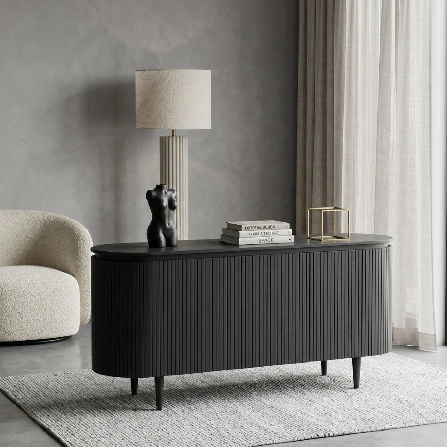 Luxury Oak 4-Door Sideboard European Style for Villa