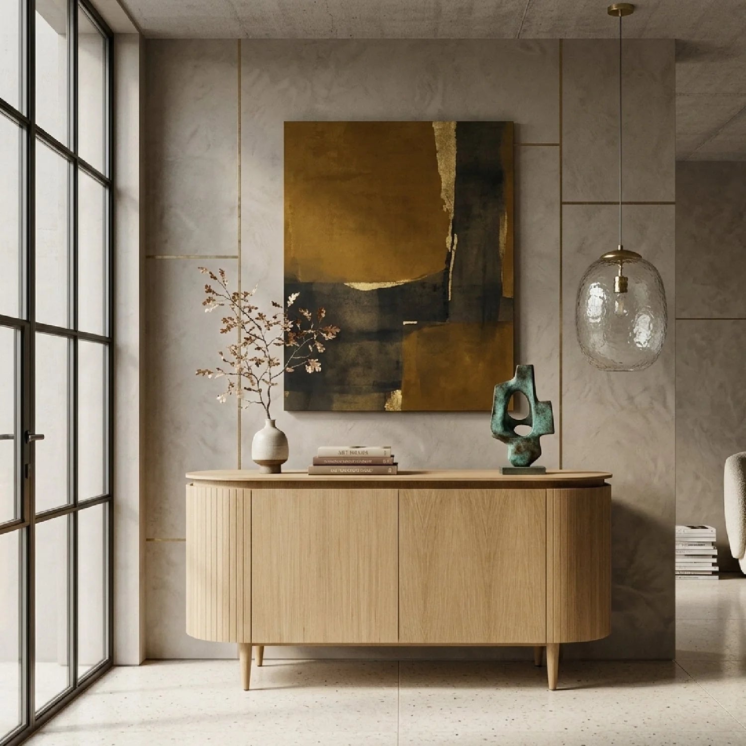 Luxury Oak 4-Door Sideboard European Style for Villa