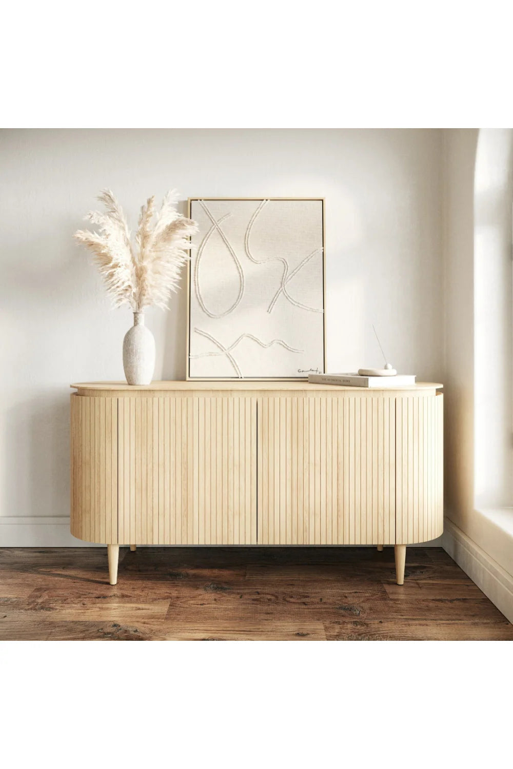 Luxury Oak 4-Door Sideboard European Style for Villa