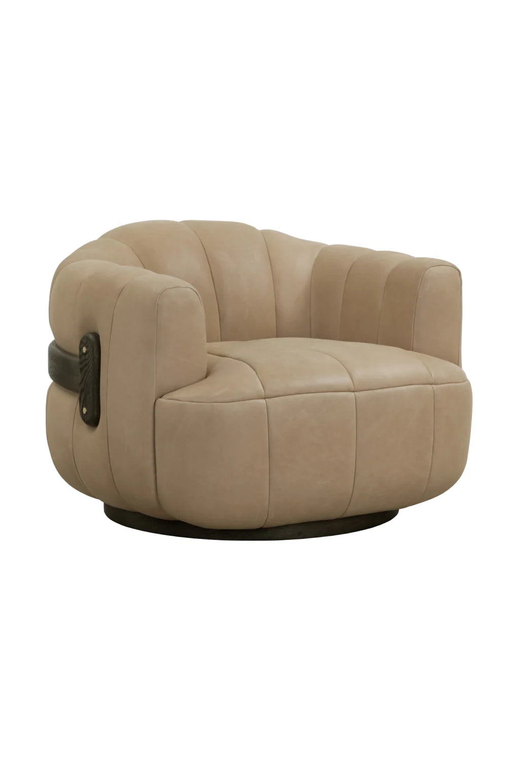 Luxury Oak Base Barrel Swivel Armchair Modern Italian Style for Villa