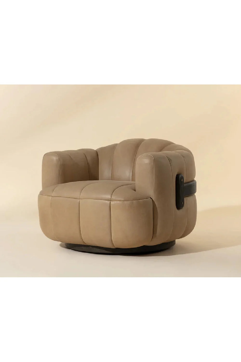Luxury Oak Base Barrel Swivel Armchair Modern Italian Style for Villa