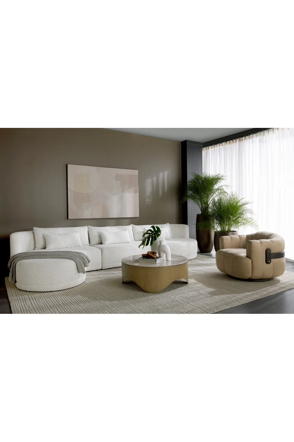 Luxury Oak Base Barrel Swivel Armchair Modern Italian Style for Villa