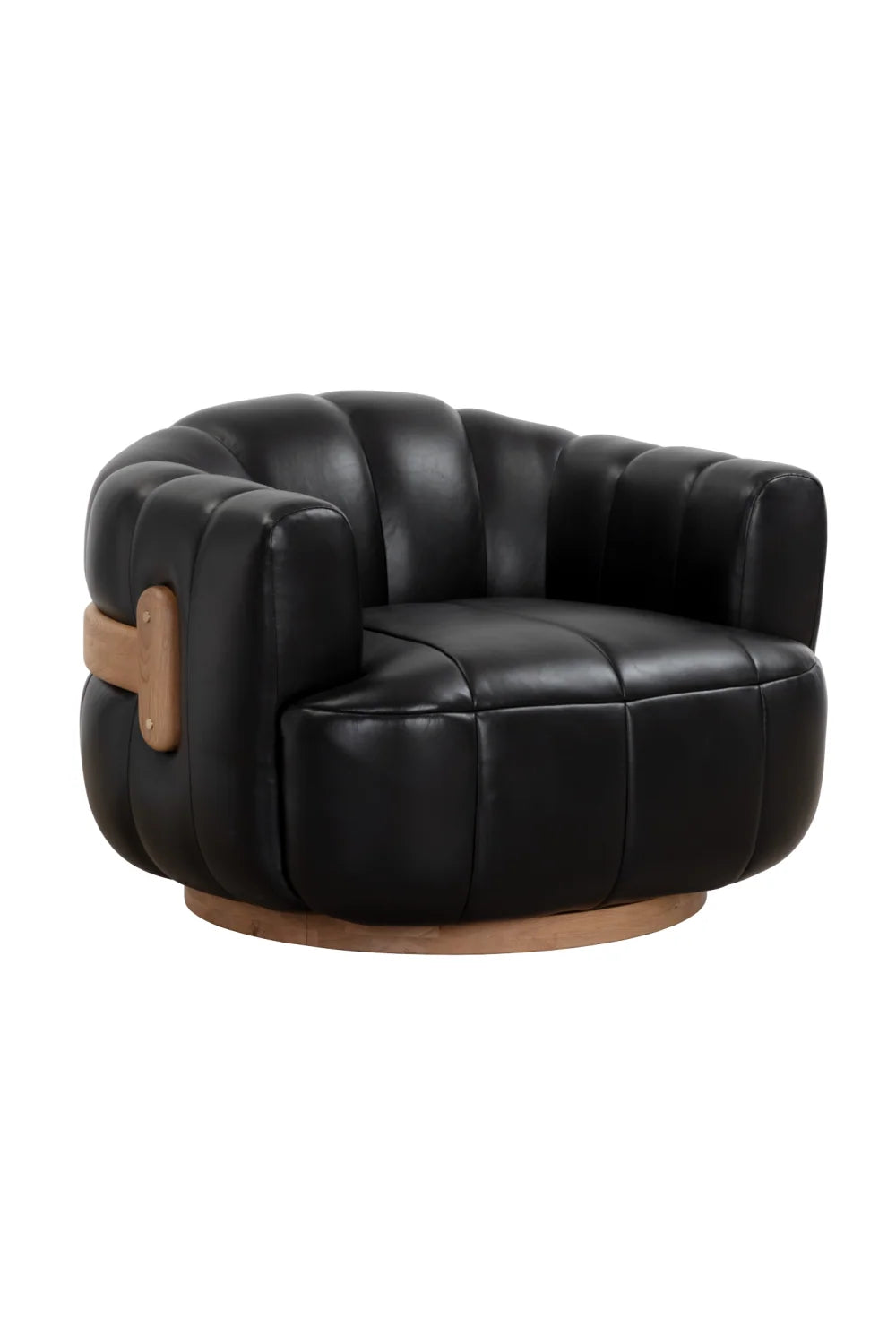 Luxury Oak Base Barrel Swivel Armchair Modern Italian Style for Villa