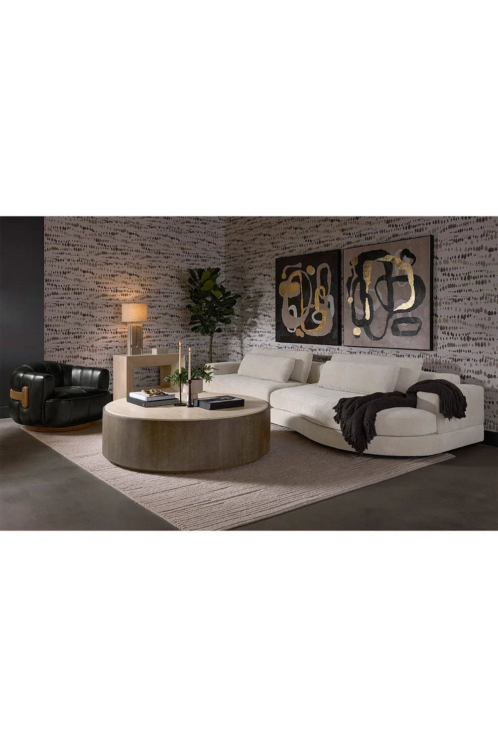 Luxury Oak Base Barrel Swivel Armchair Modern Italian Style for Villa
