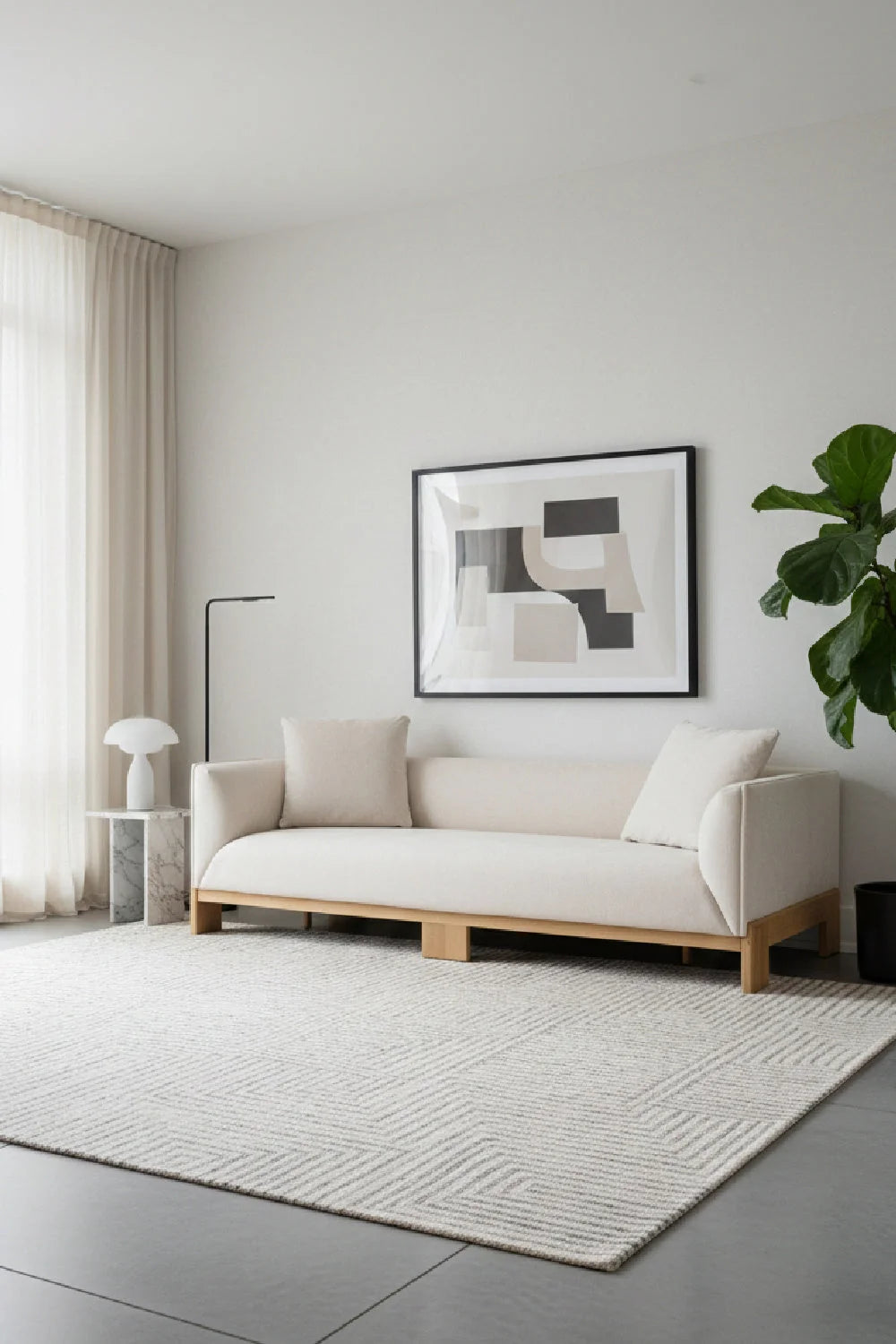 Luxury Oak Base White Upholstered Sofa Modern Italian Style for Villa