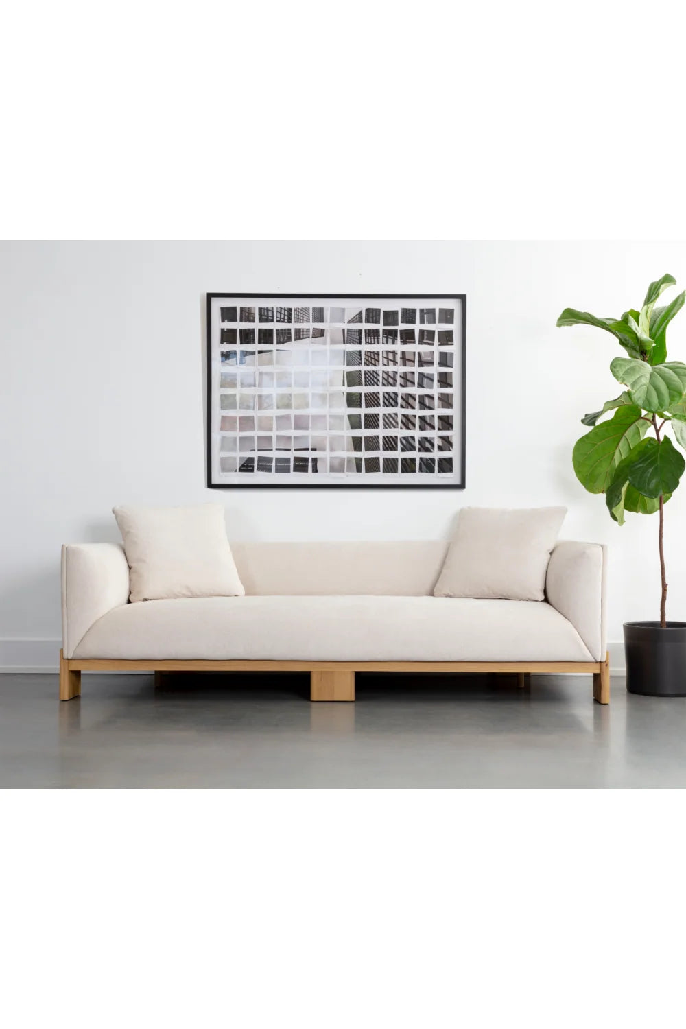 Luxury Oak Base White Upholstered Sofa Modern Italian Style for Villa