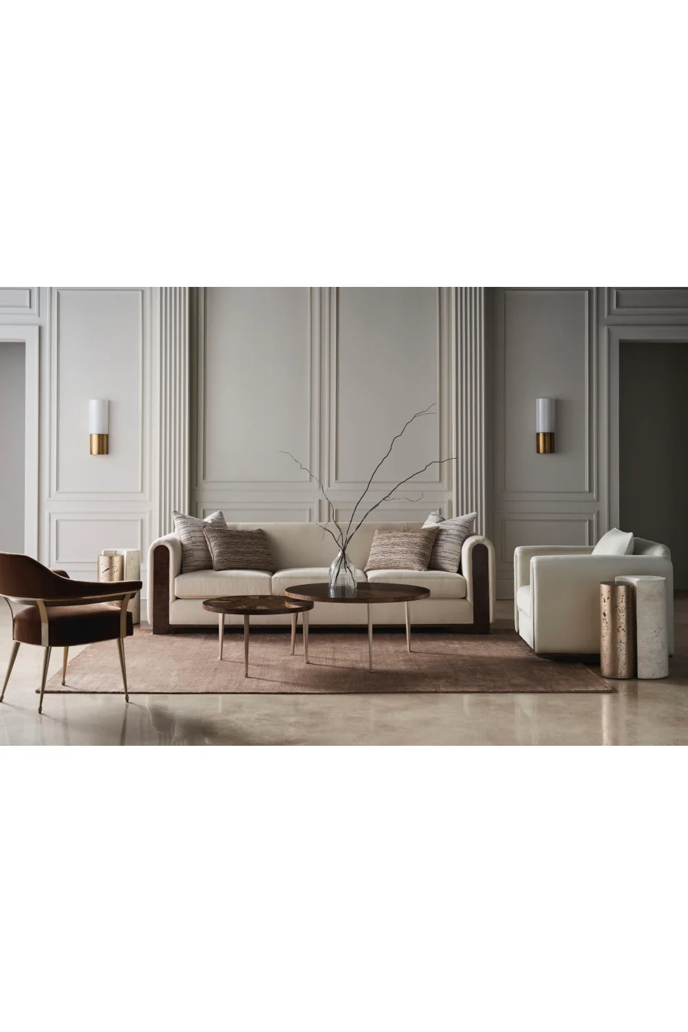 Luxury Oak Burl Round Coffee Table Modern Italian Style for Villa