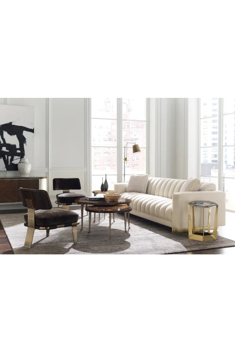 Luxury Oak Burl Round Coffee Table Modern Italian Style for Villa