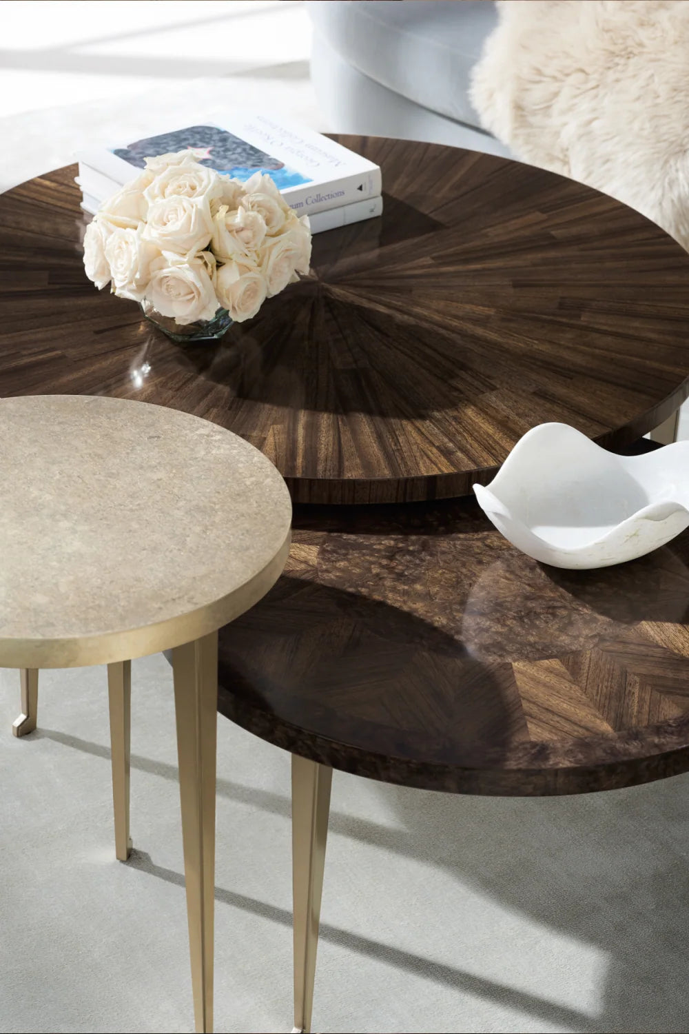 Luxury Oak Burl Round Coffee Table Modern Italian Style for Villa